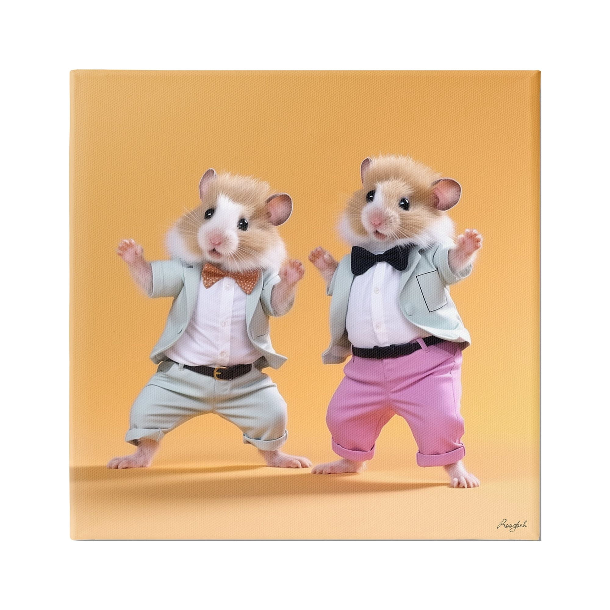Stupell Industries Dancing Hamsters Duo Animals & Insects Painting Gallery Wrapped Canvas Art Print Wall Art, 24 x 24