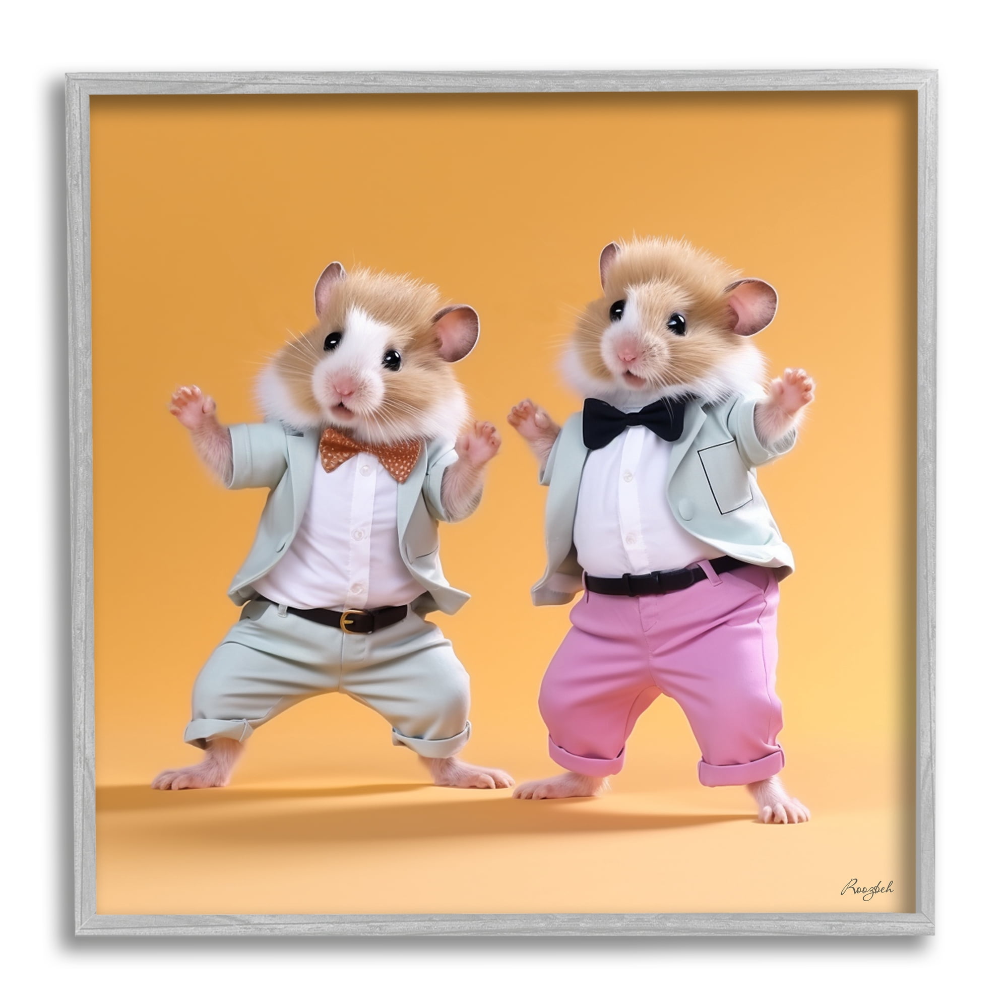 Stupell Industries Dancing Hamsters Duo Animals & Insects Painting Gray Framed Art Print Wall Art, 12 x 12