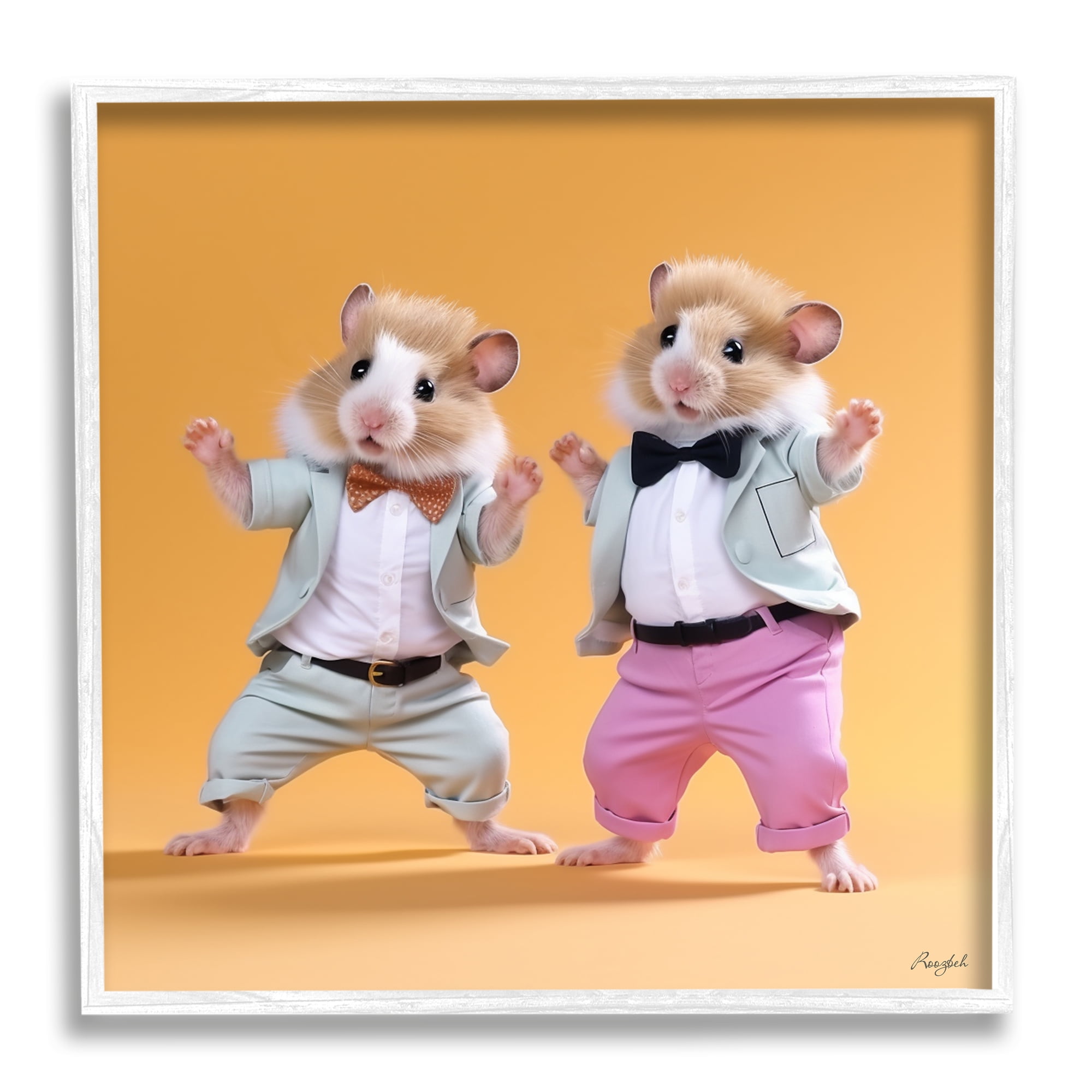 Stupell Industries Dancing Hamsters Duo Animals & Insects Painting White Framed Art Print Wall Art, 12 x 12