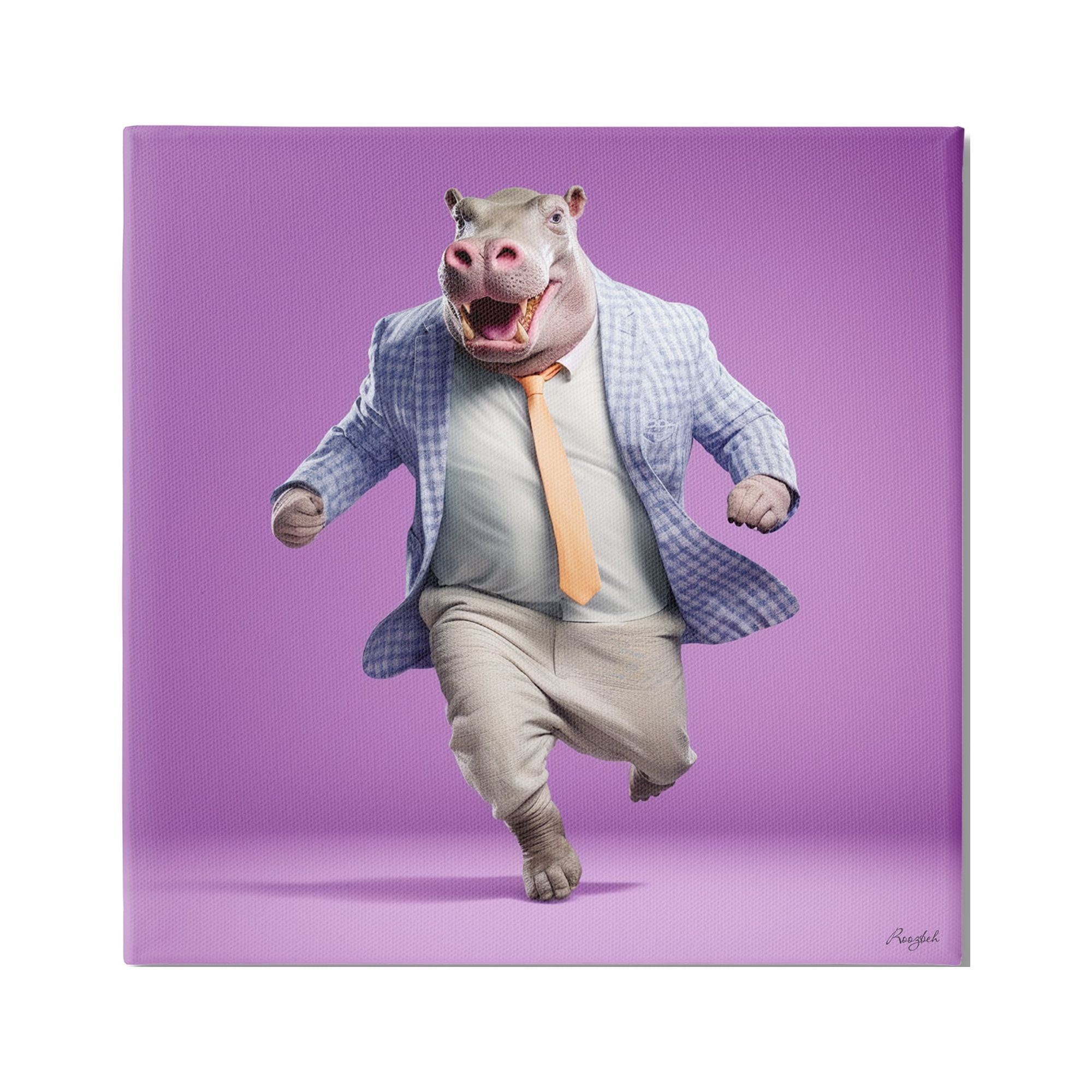 Stupell Industries Dancing Hippo on Purple Animals & Insects Painting Gallery Wrapped Canvas Art Print Wall Art, 17 x 17