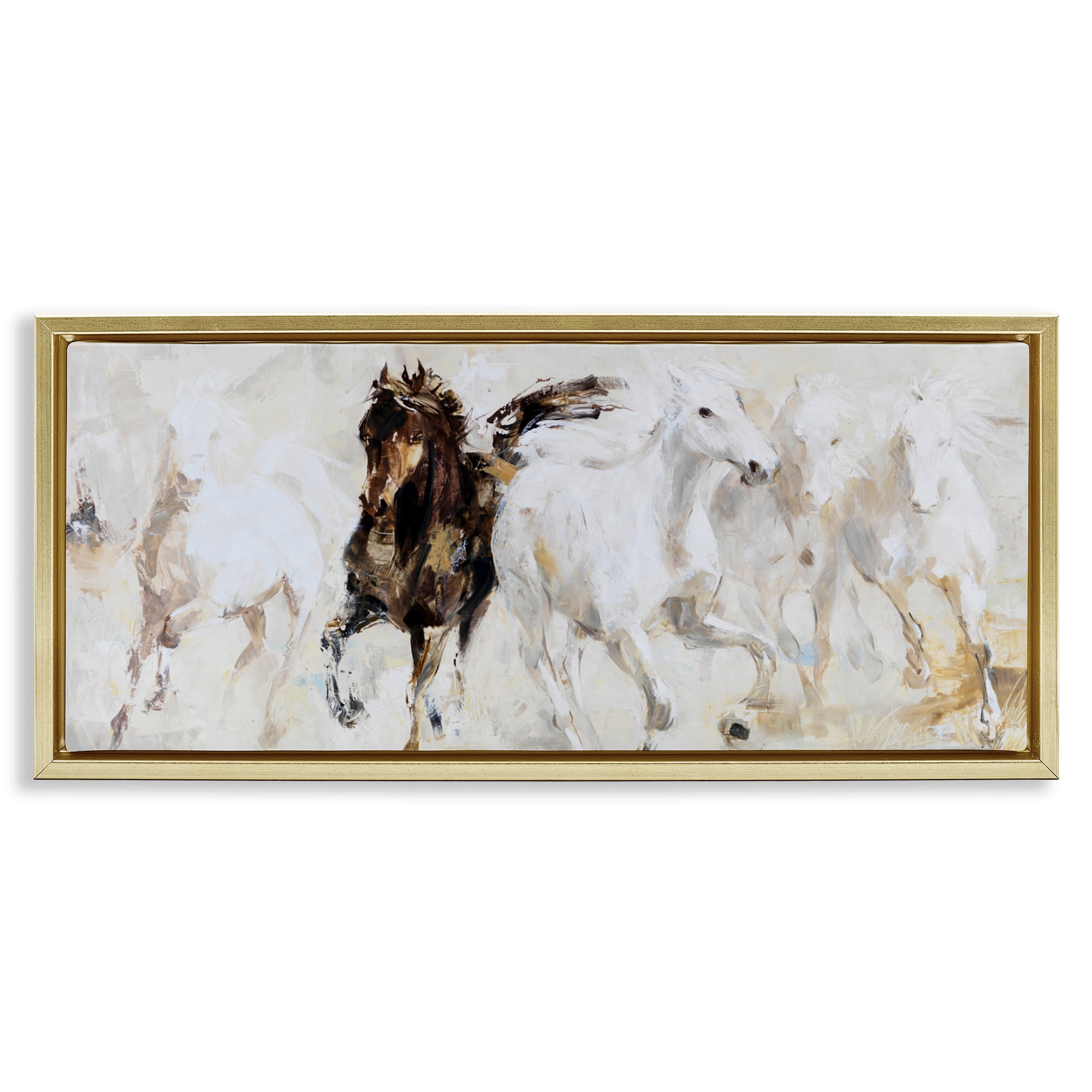 Stupell Industries Dancing Horses Abstract Scene Gold Framed Floater Canvas Wall Art, design by Lorenzo Collective