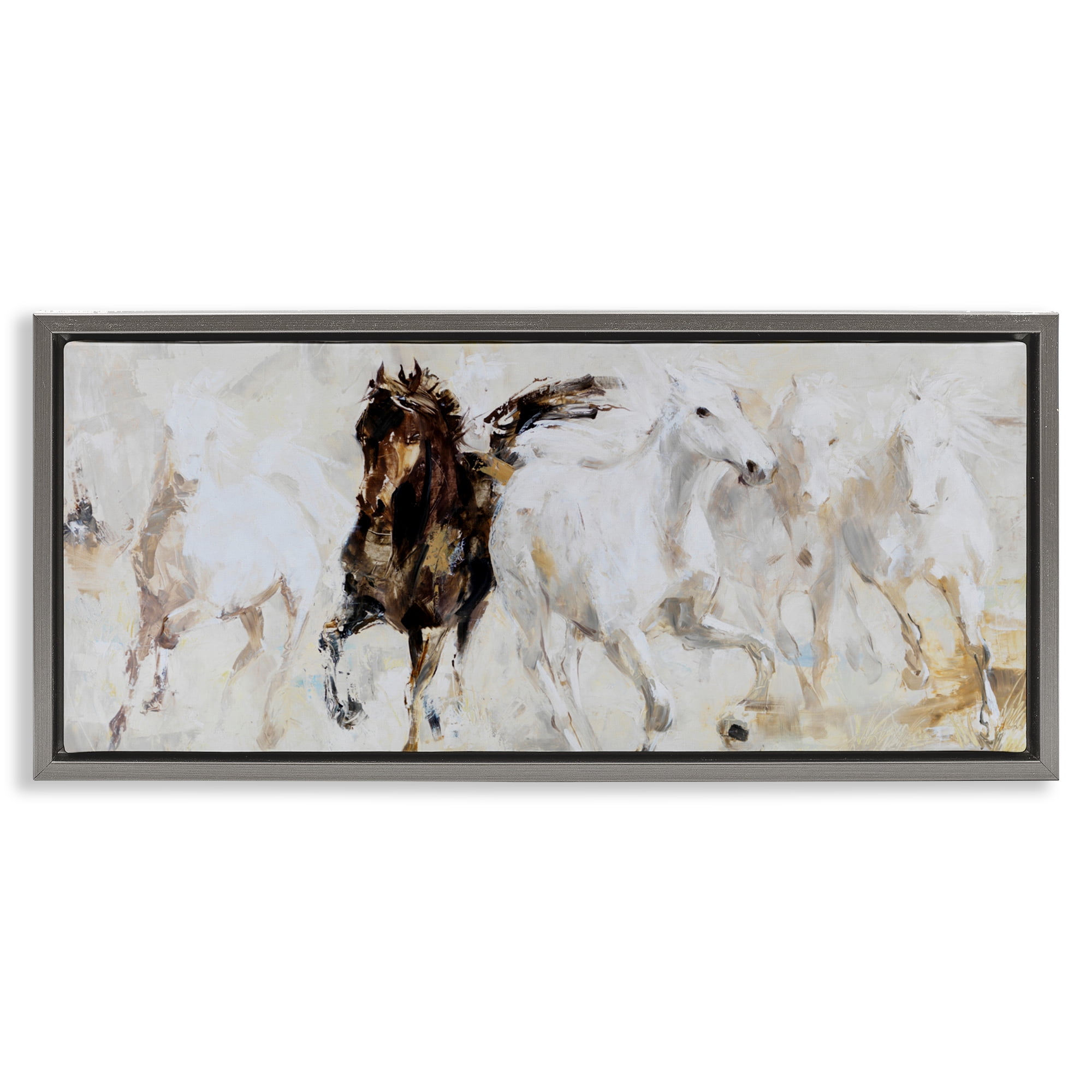 Stupell Industries Dancing Horses Abstract Scene Gray Framed Floater Canvas Wall Art, design by Lorenzo Collective
