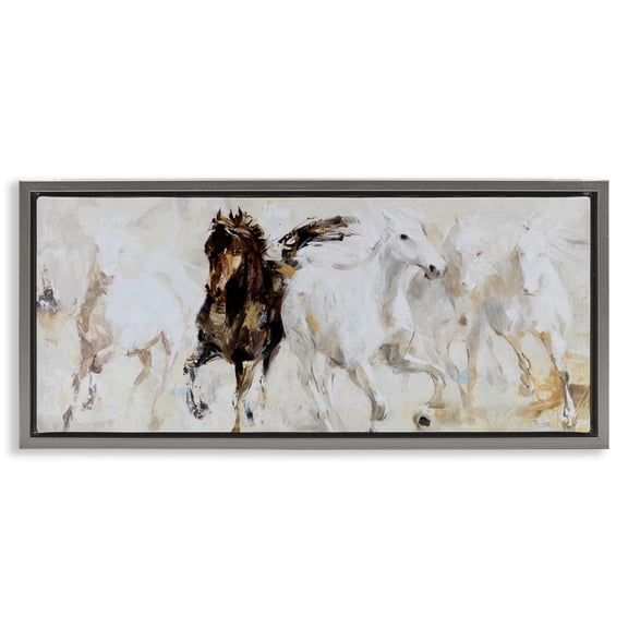 Stupell Industries Traditional Dancing Horses Abstract Scene Gray Floating Frame Canvas Art, 31 x 14, by Lorenzo Collective