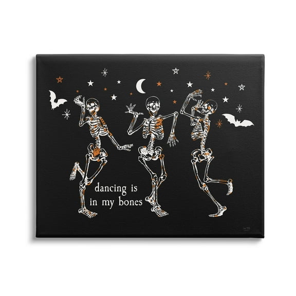 Stupell Industries Dancing In My Bones Skeletons Holiday Painting Gallery Wrapped Canvas Print Wall Art, 20 x 16