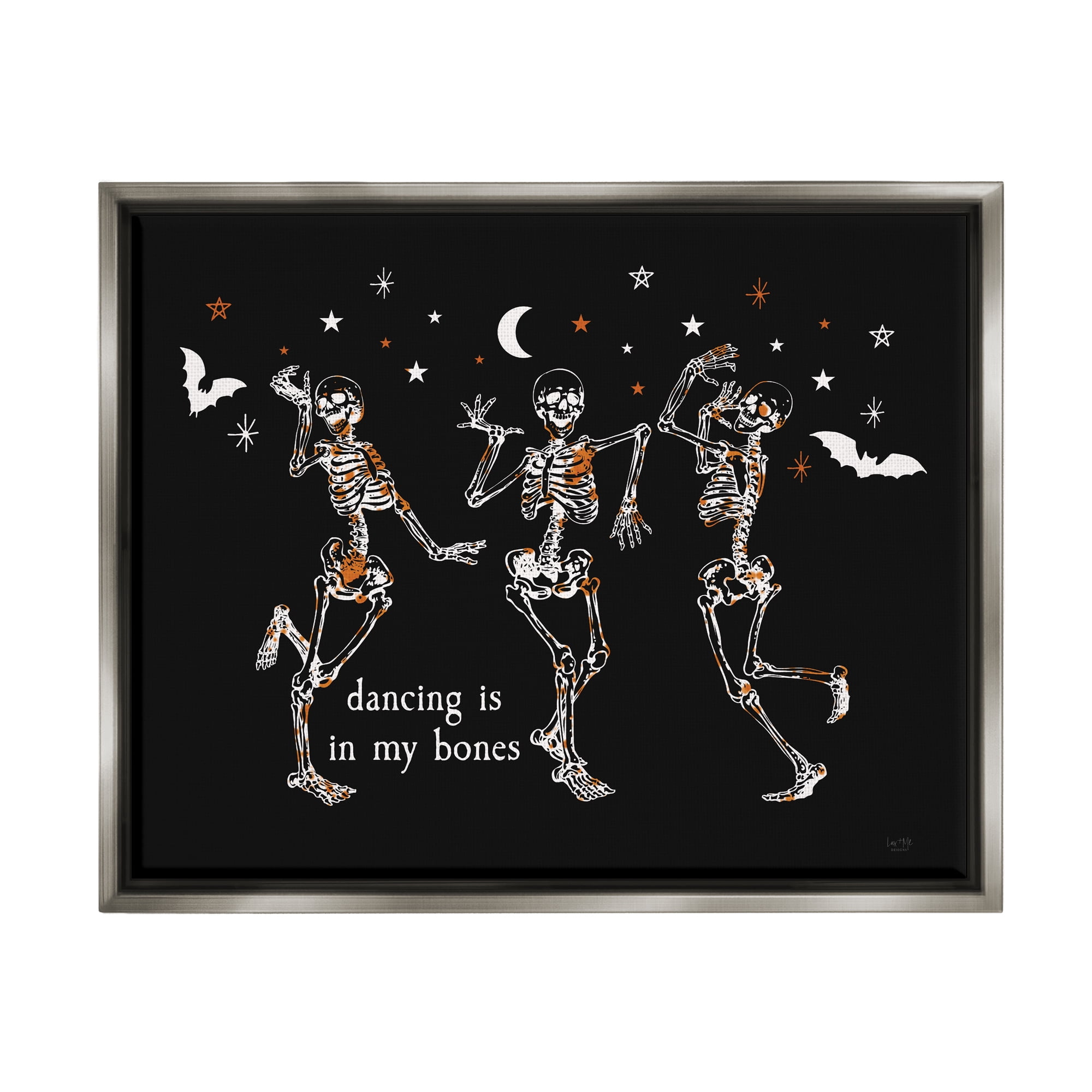 Stupell Industries Dancing In My Bones Skeletons Holiday Painting Gray Floater Framed Art Print Wall Art, 21 x 17