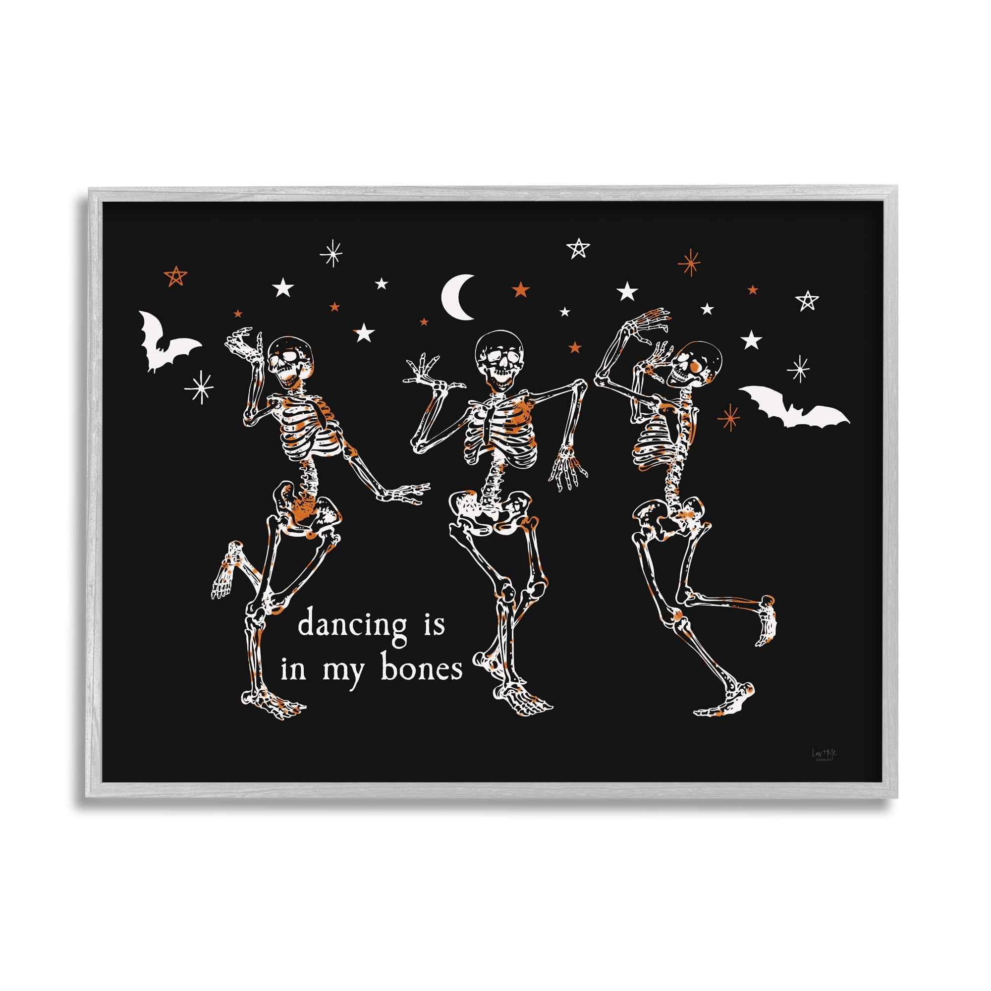 Stupell Industries Dancing In My Bones Skeletons Holiday Painting Gray Framed Art Print Wall Art, 14 x 11