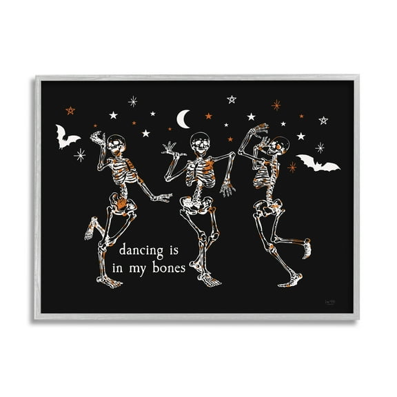 Stupell Industries Dancing In My Bones Skeletons Holiday Painting Gray Framed Art Print Wall Art, 20 x 16
