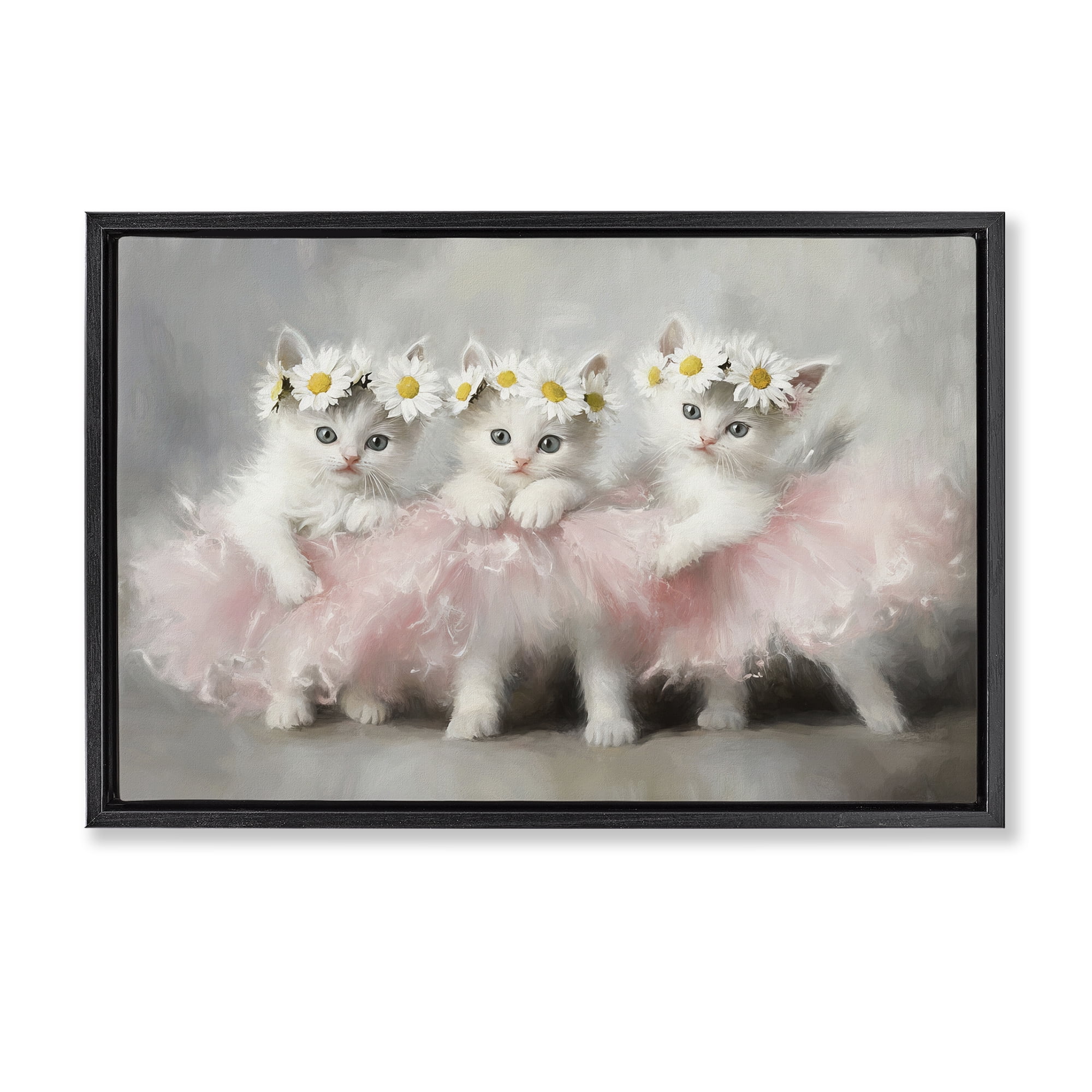Stupell Industries Dancing Kittens in Tutus Black Framed Floater Canvas Wall Art, design by Tina LeCour