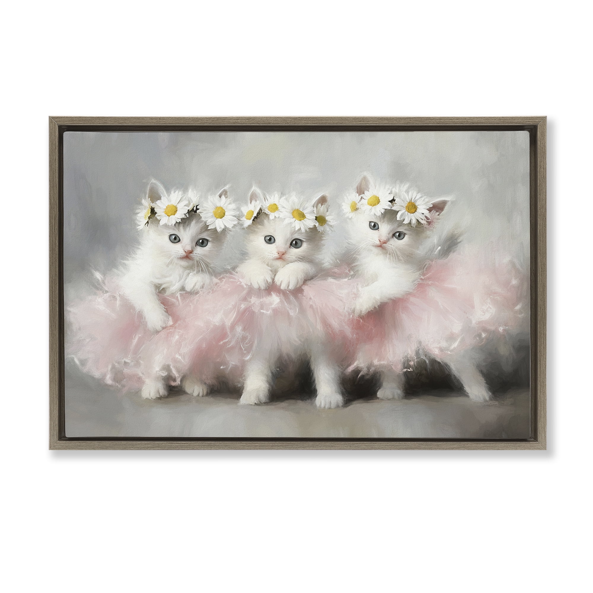 Stupell Industries Dancing Kittens in Tutus Brown Framed Floater Canvas Wall Art, design by Tina LeCour