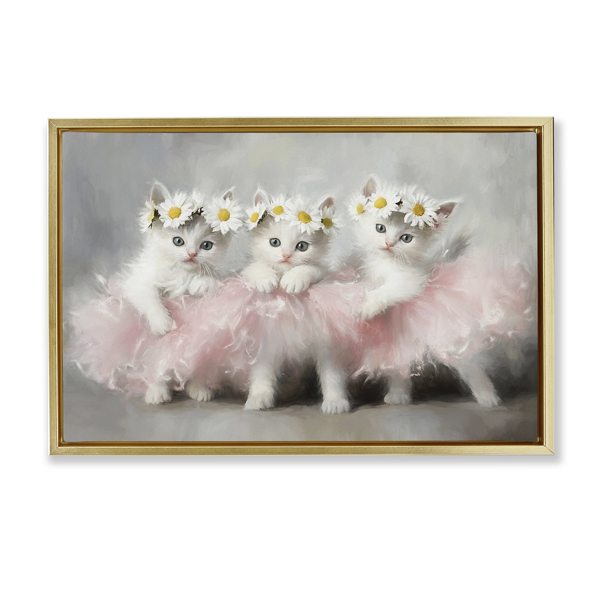 Stupell Industries Dancing Kittens in Tutus Gold Framed Floater Canvas Wall Art, design by Tina LeCour