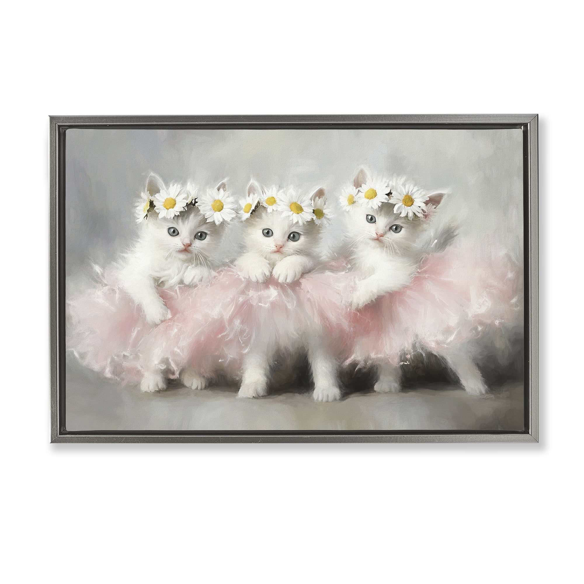 Stupell Industries Dancing Kittens in Tutus Gray Framed Floater Canvas Wall Art, design by Tina LeCour