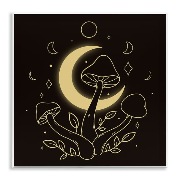 Stupell Industries Dancing Mushrooms & Moon Plants & Flowers Painting Unframed Art Print Wall Art, 12 x 12