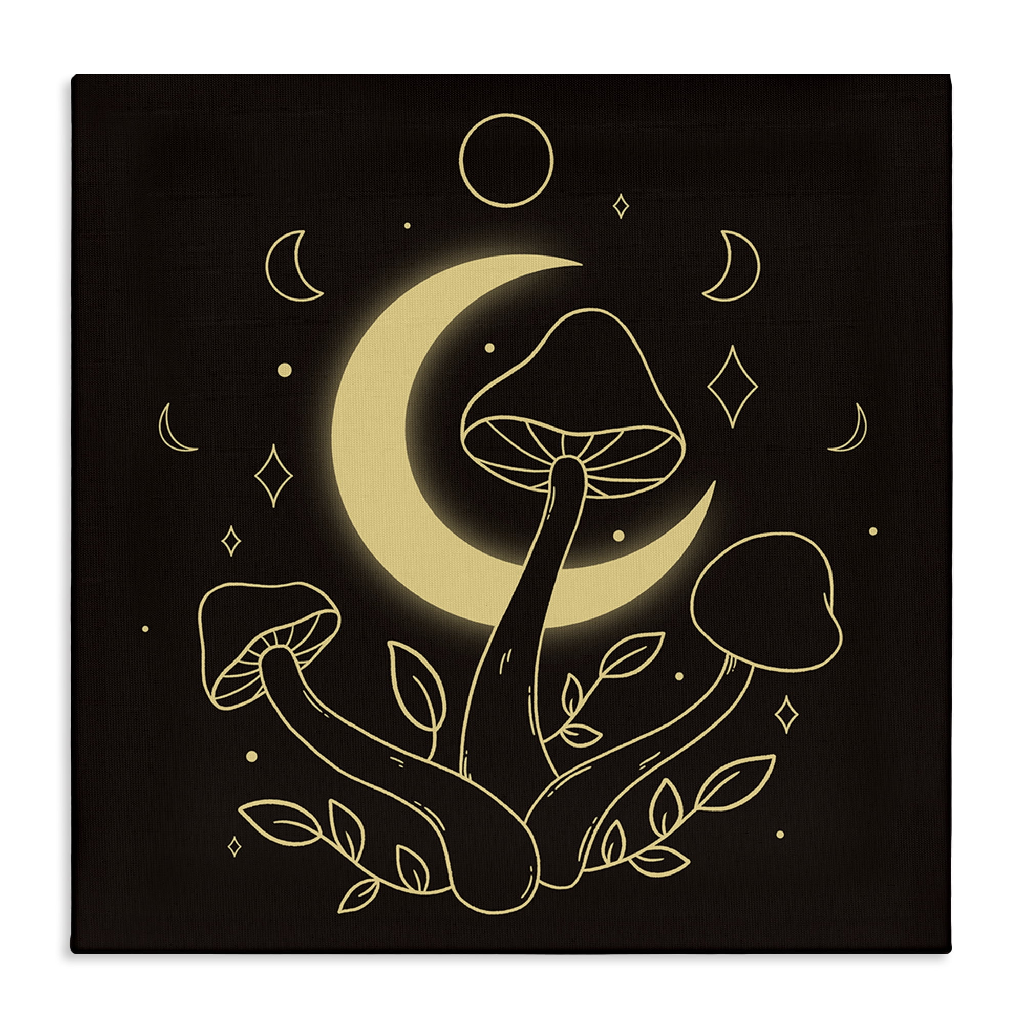 Stupell Industries Dancing Mushrooms & Moon Plants & Flowers Painting Wrapped Canvas Art Print Wall Art, 30 x 30