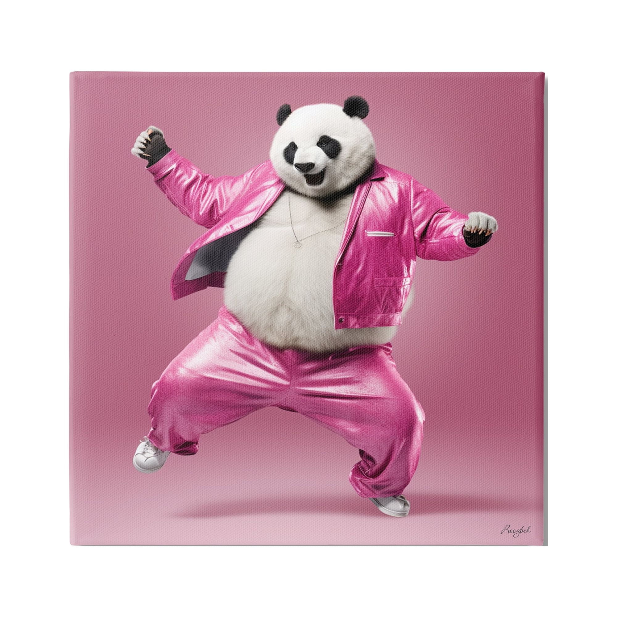 Stupell Industries Dancing Panda in Pink Animals & Insects Painting Gallery Wrapped Canvas Art Print Wall Art, 30 x 30