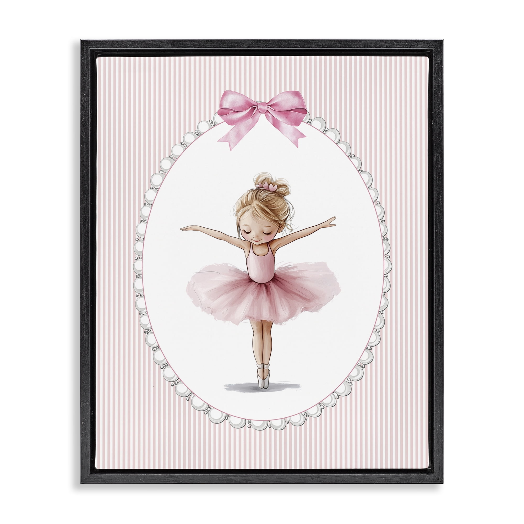 Stupell Industries Dancing Pink Ballerina Black Framed Floater Canvas Wall Art, design by Christine Simpson Art