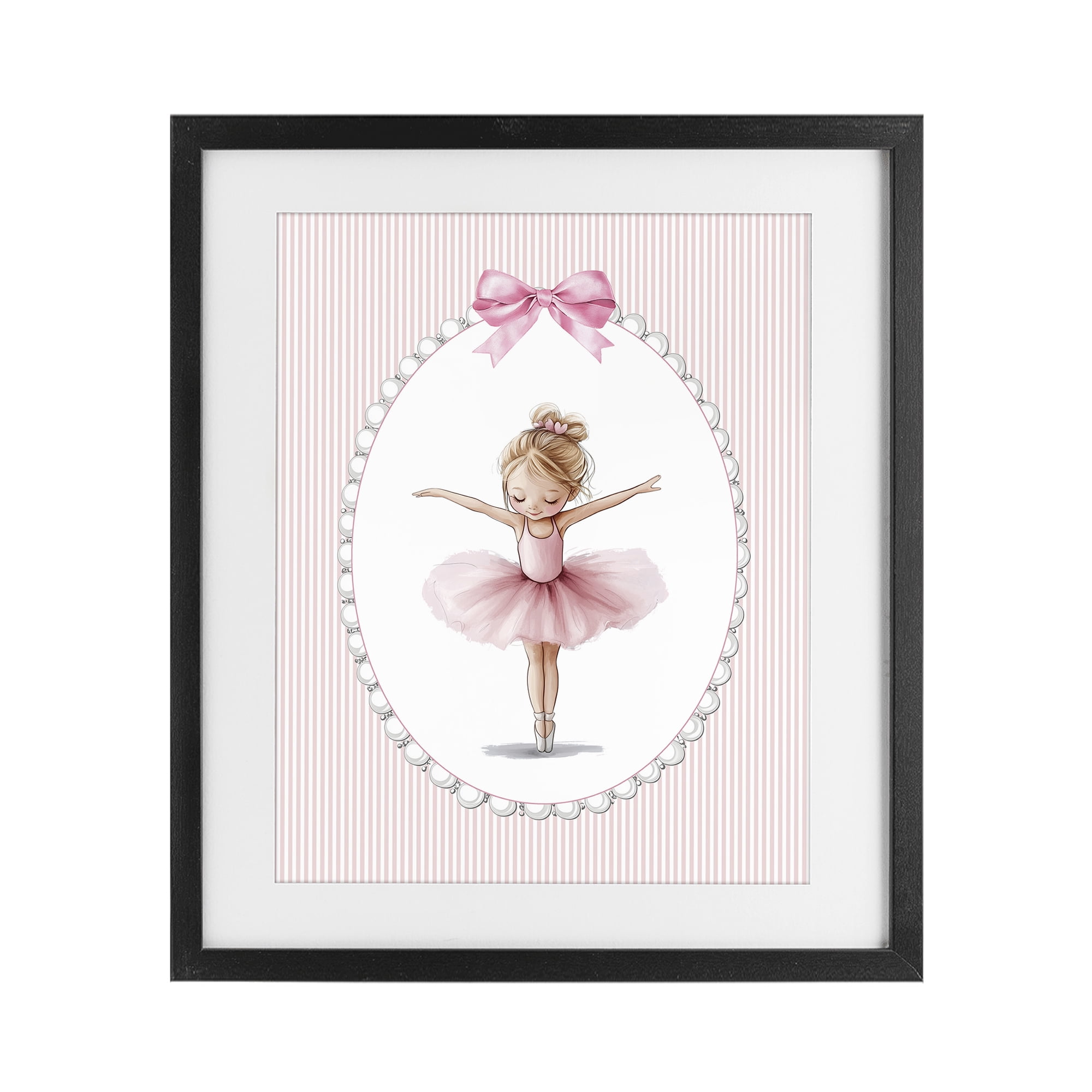 Stupell Industries Dancing Pink Ballerina Black Framed Print Under Glass, design by Christine Simpson Art
