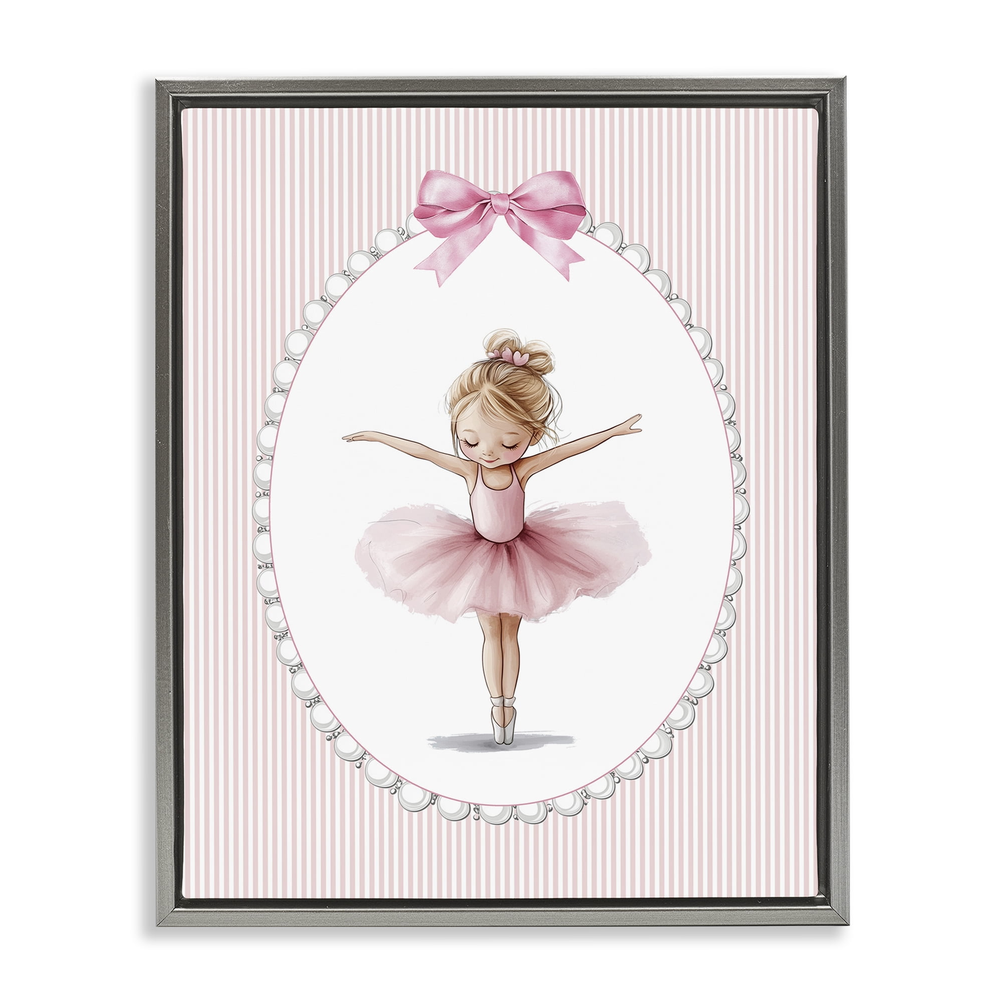 Stupell Industries Dancing Pink Ballerina Gray Framed Floater Canvas Wall Art, design by Christine Simpson Art