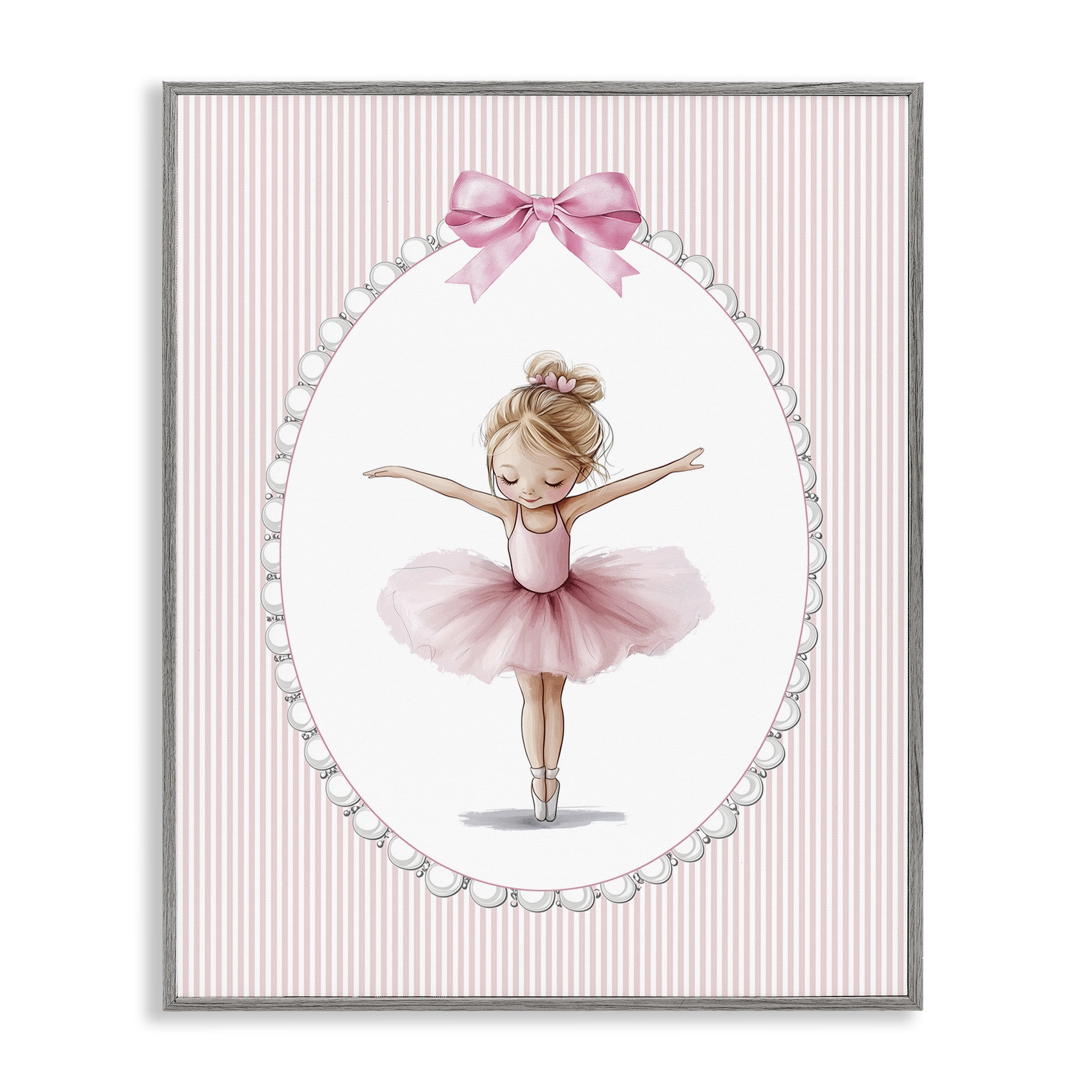 Stupell Industries Dancing Pink Ballerina Gray Framed Giclee Art, design by Christine Simpson Art