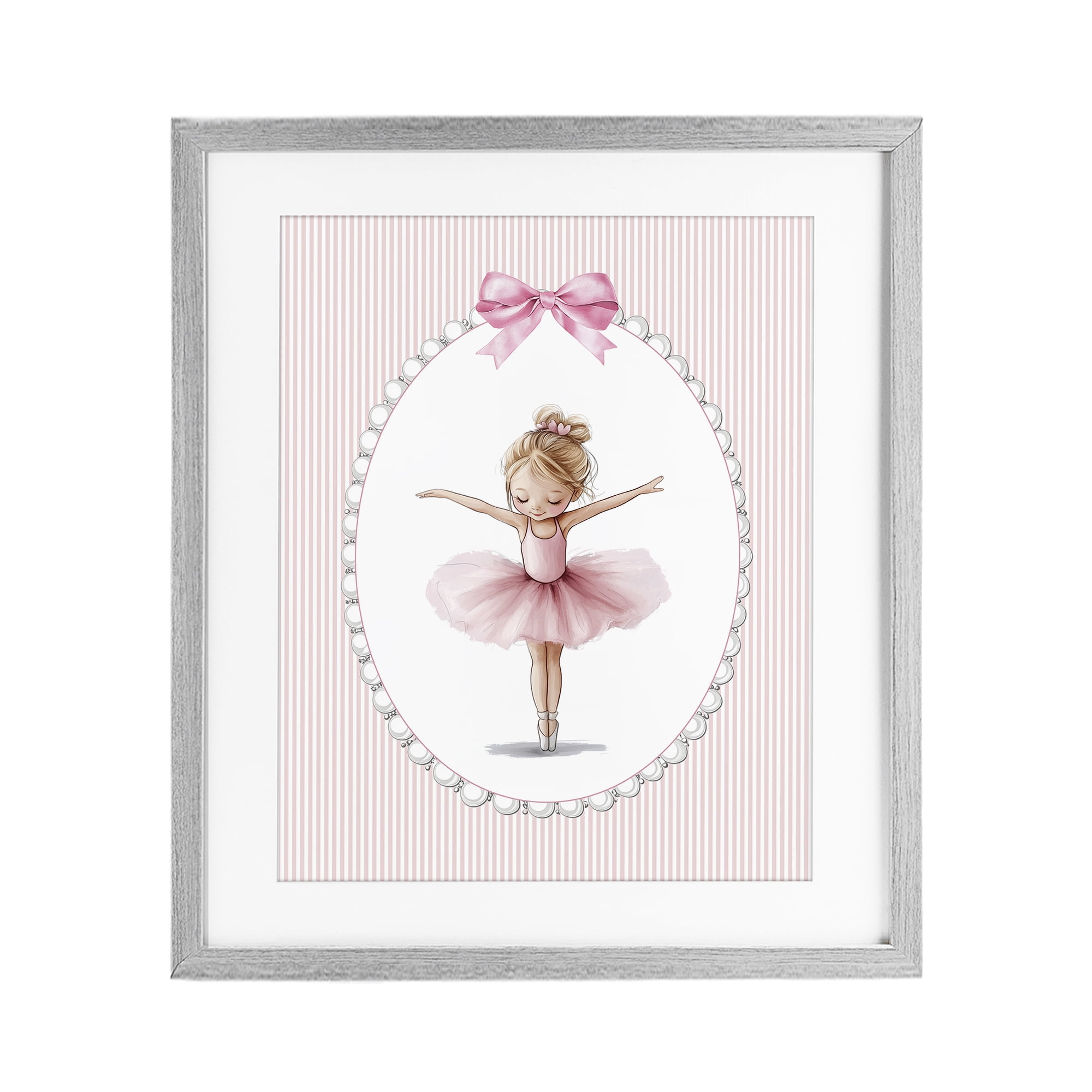 Stupell Industries Dancing Pink Ballerina Gray Framed Print Under Glass, design by Christine Simpson Art