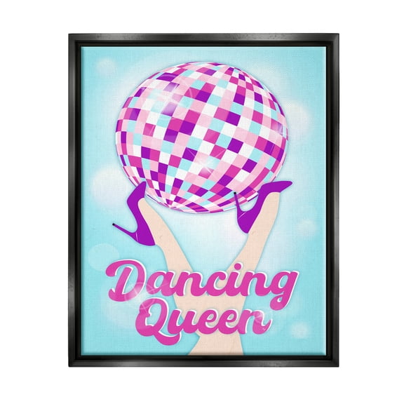 Stupell Industries Dancing Queen Retro Disco Ball Beauty & Fashion Painting Black Floater Framed Art Print Wall Art