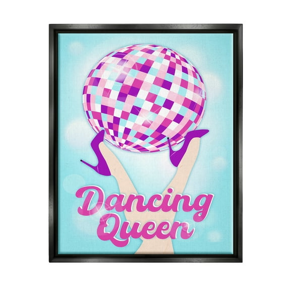 Stupell Industries Dancing Queen Retro Disco Ball Beauty & Fashion Painting Black Floater Framed Art Print Wall Art