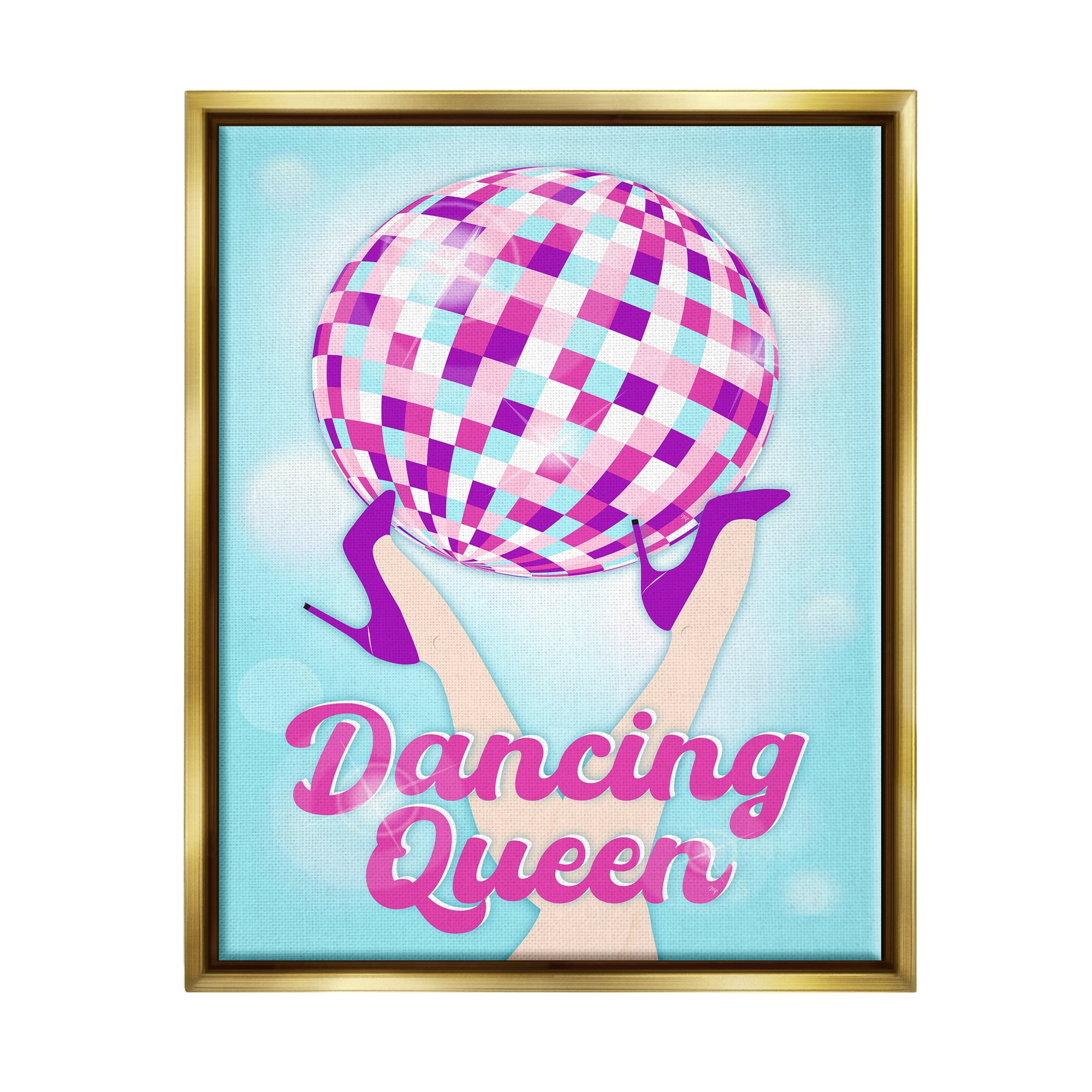 Stupell Industries Dancing Queen Retro Disco Ball Beauty & Fashion Painting Gold Floater Framed Art Print Wall Art