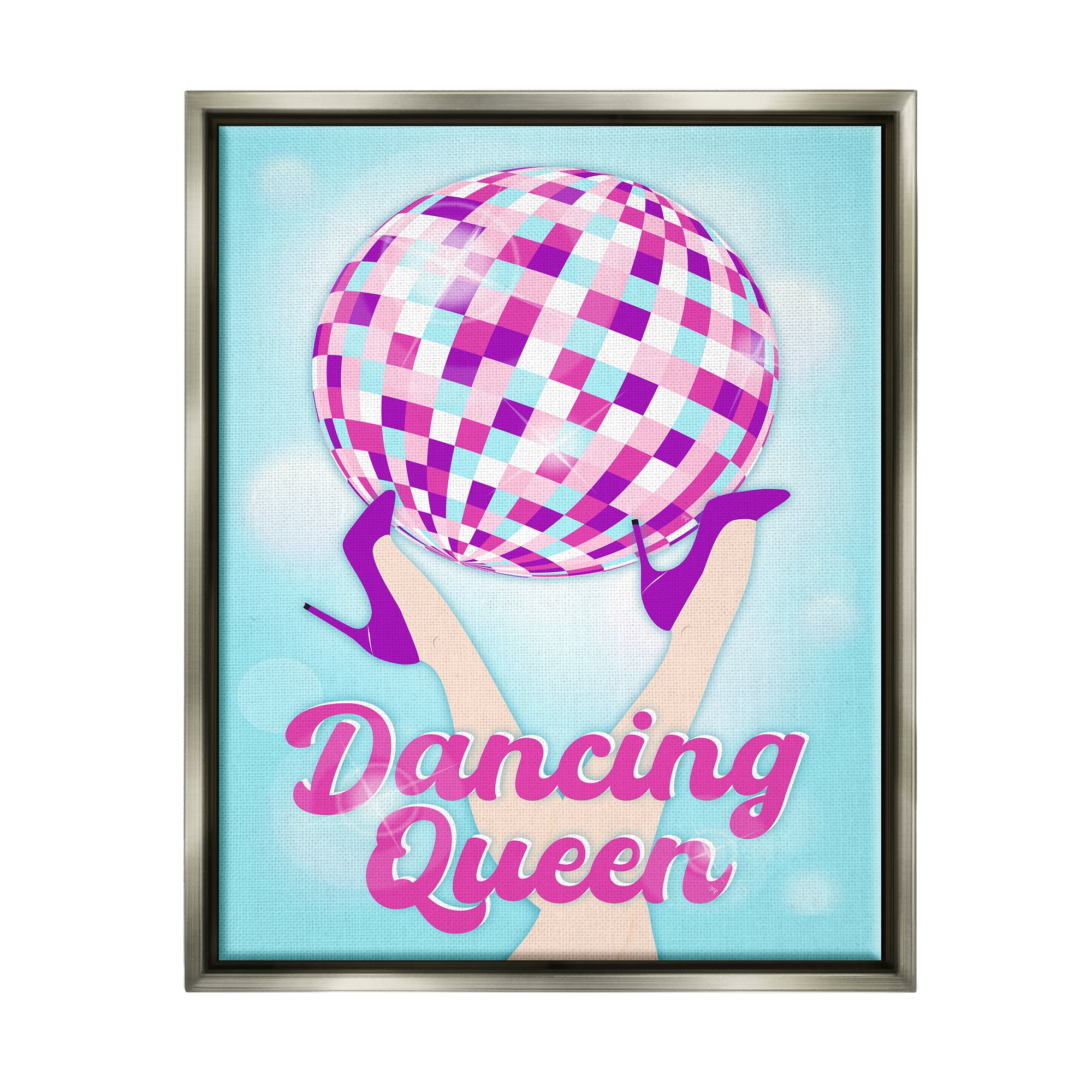 Stupell Industries Dancing Queen Retro Disco Ball Beauty & Fashion Painting Gray Floater Framed Art Print Wall Art