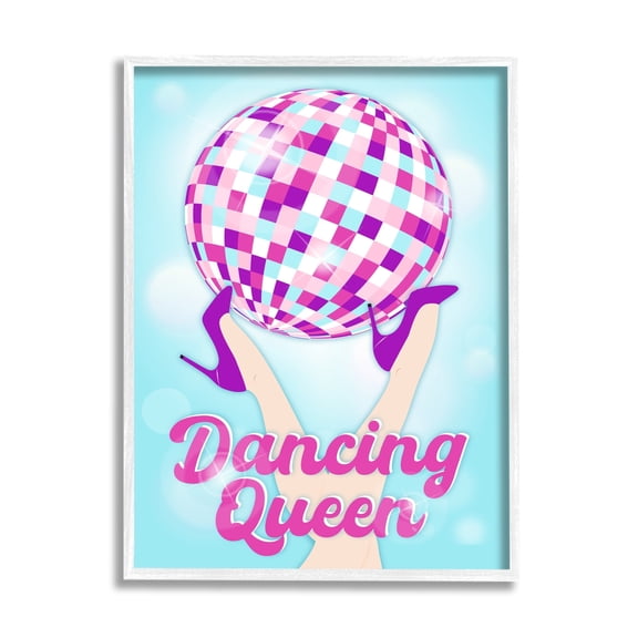 Stupell Industries Dancing Queen Retro Disco Ball Beauty & Fashion Painting White Framed Art Print Wall Art