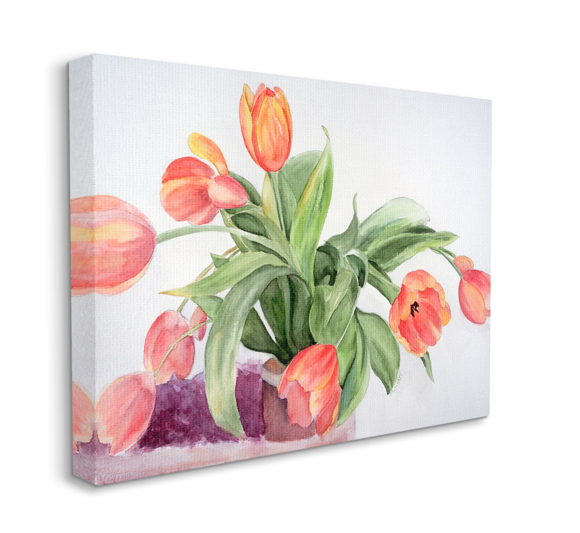 Stupell Industries Dancing Red Orange Tulip Flowers over White Canvas Wall Art, 24 x 30, Design by Melissa Hyatt LLC