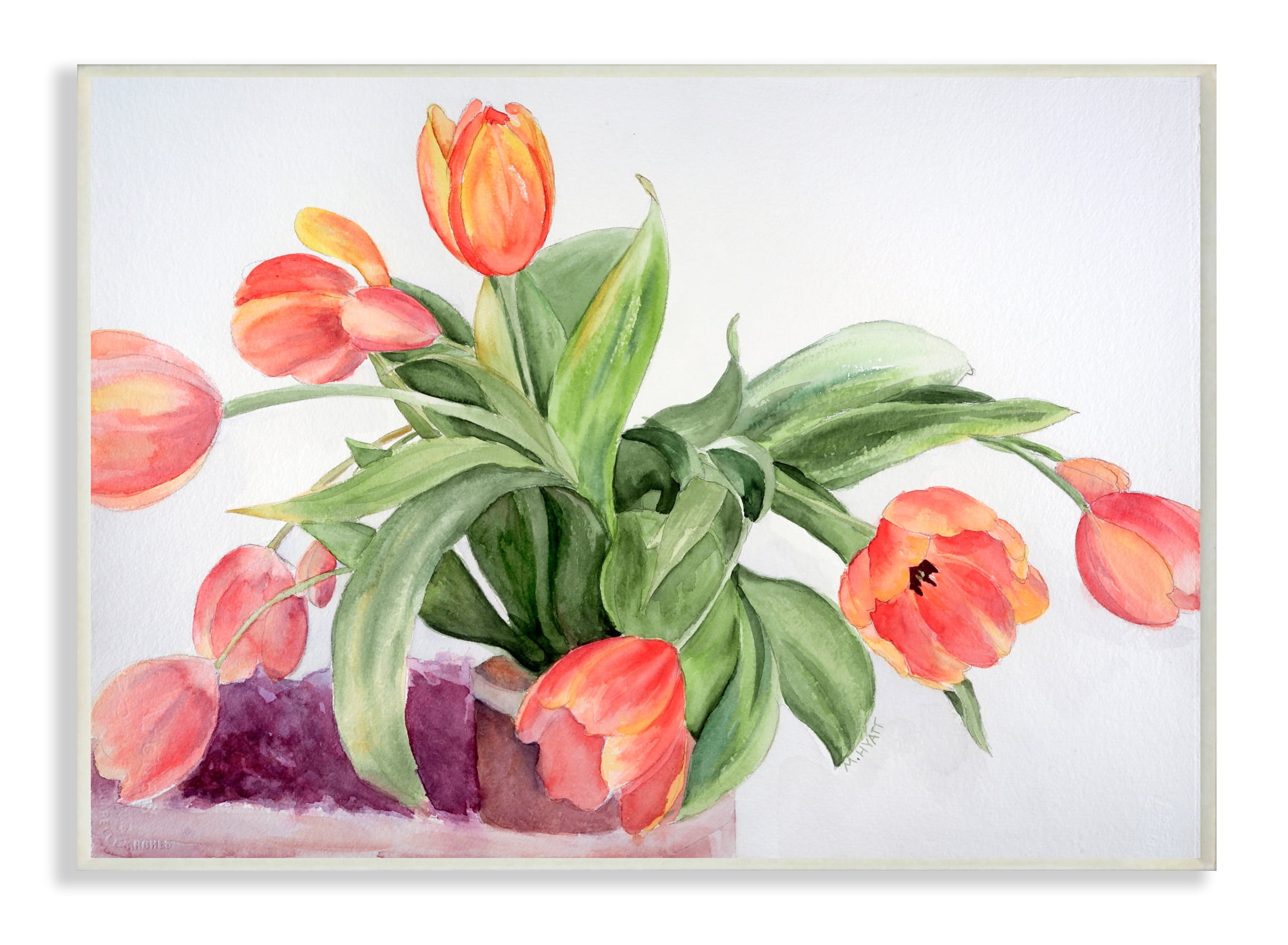 Stupell Industries Dancing Red Orange Tulip Flowers over White Wall Plaque, 10 x 15, Design by Melissa Hyatt LLC