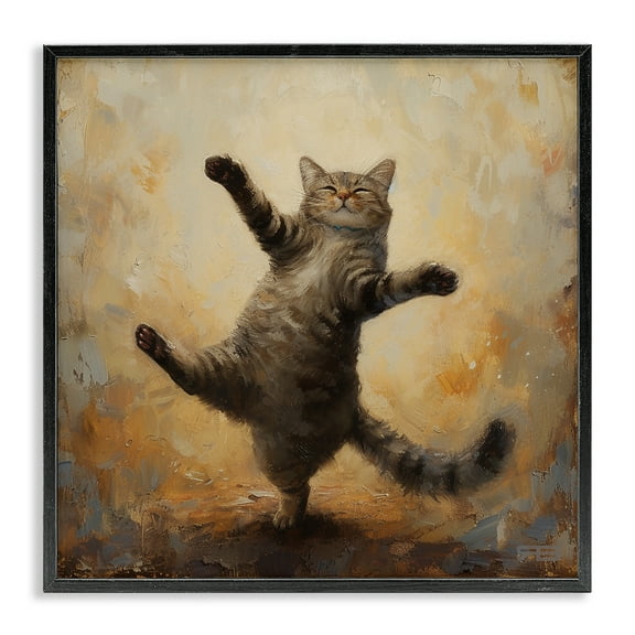 Stupell Industries Dancing Tabby Cat Animals & Insects Painting Black Framed Art Print Wall Art, 12 x 12