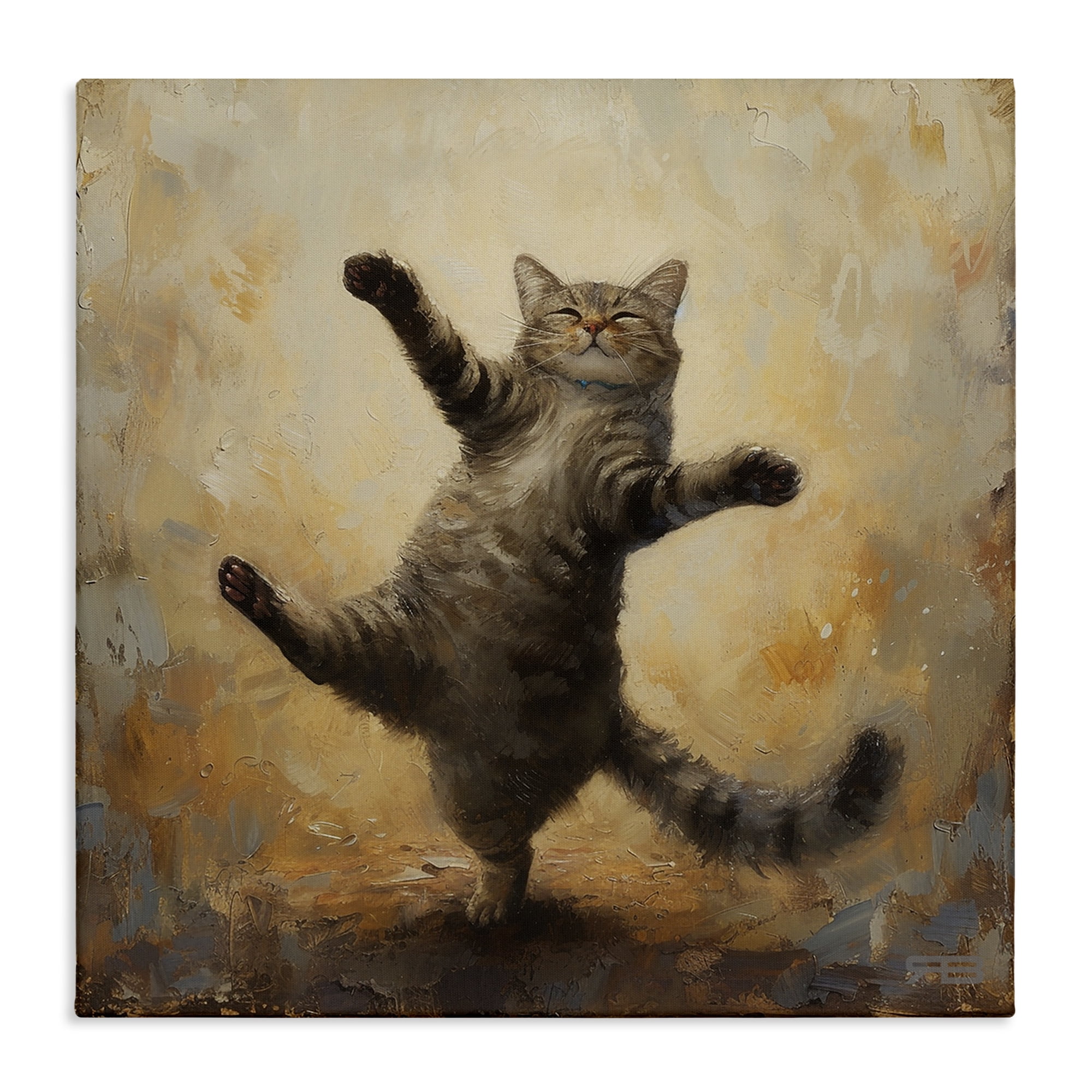 Stupell Industries Dancing Tabby Cat Animals & Insects Painting Gallery Wrapped Canvas Art Print Wall Art, 30 x 30