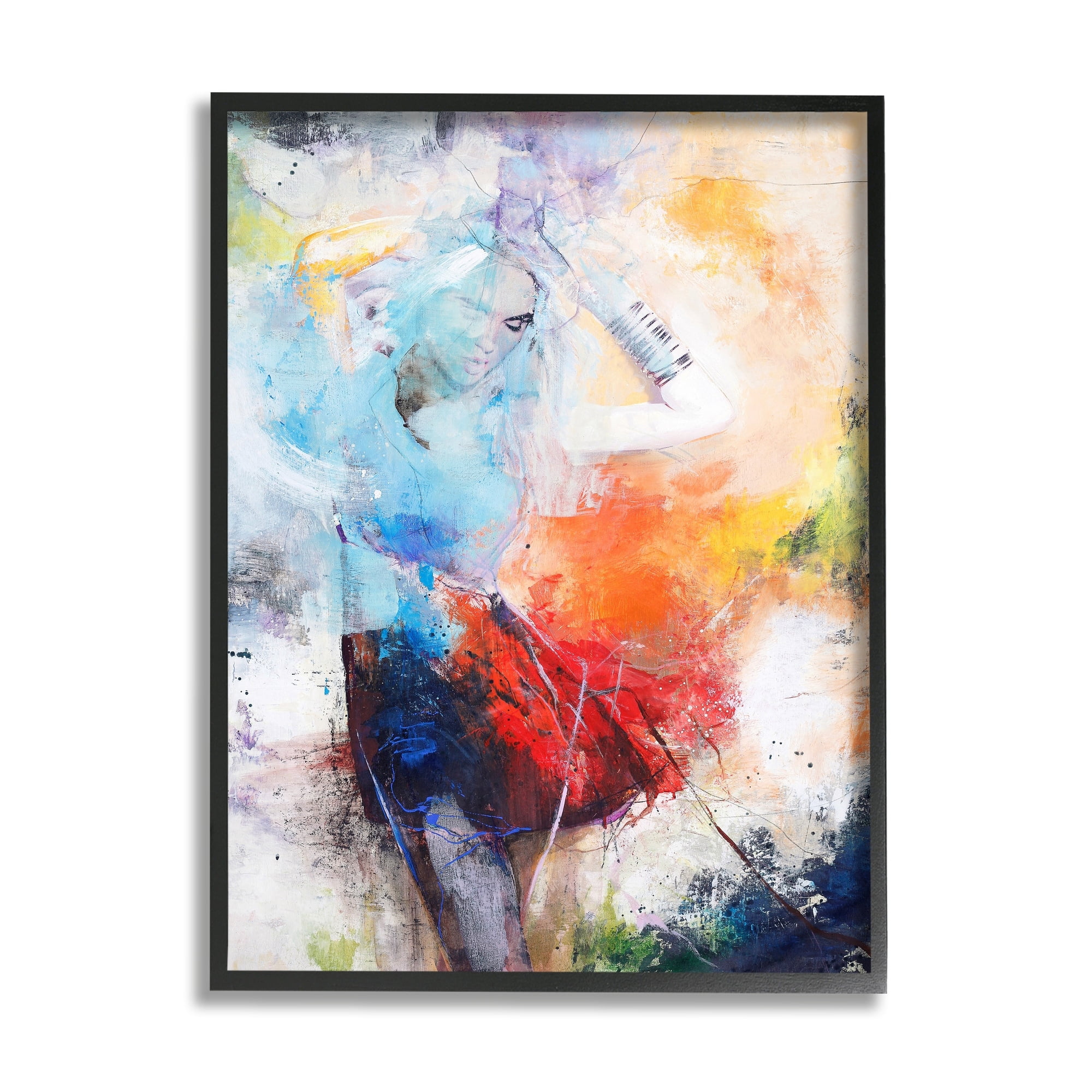 Stupell Industries Dancing Woman Abstract Expressive Painting Lively Rainbow Tones Black Framed Art Print Wall Art, 11x14, by Design Fabrikken