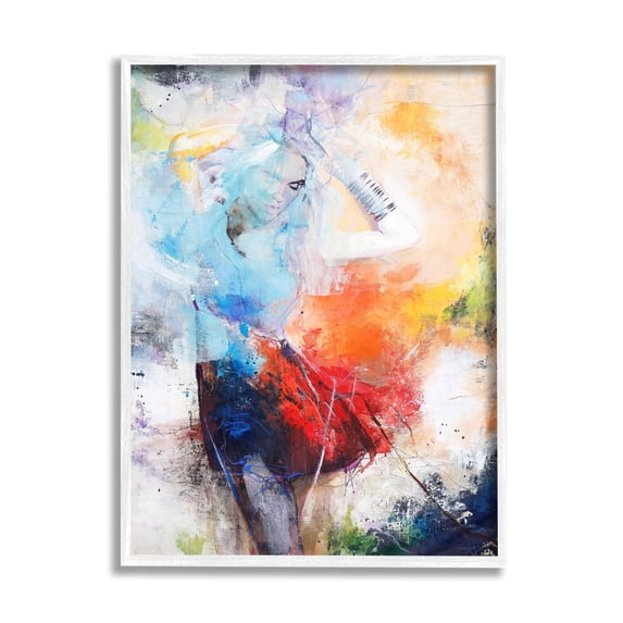 Stupell Industries Dancing Woman Abstract Expressive Painting Lively Rainbow Tones White Framed Art Print Wall Art, 24x30, by Design Fabrikken