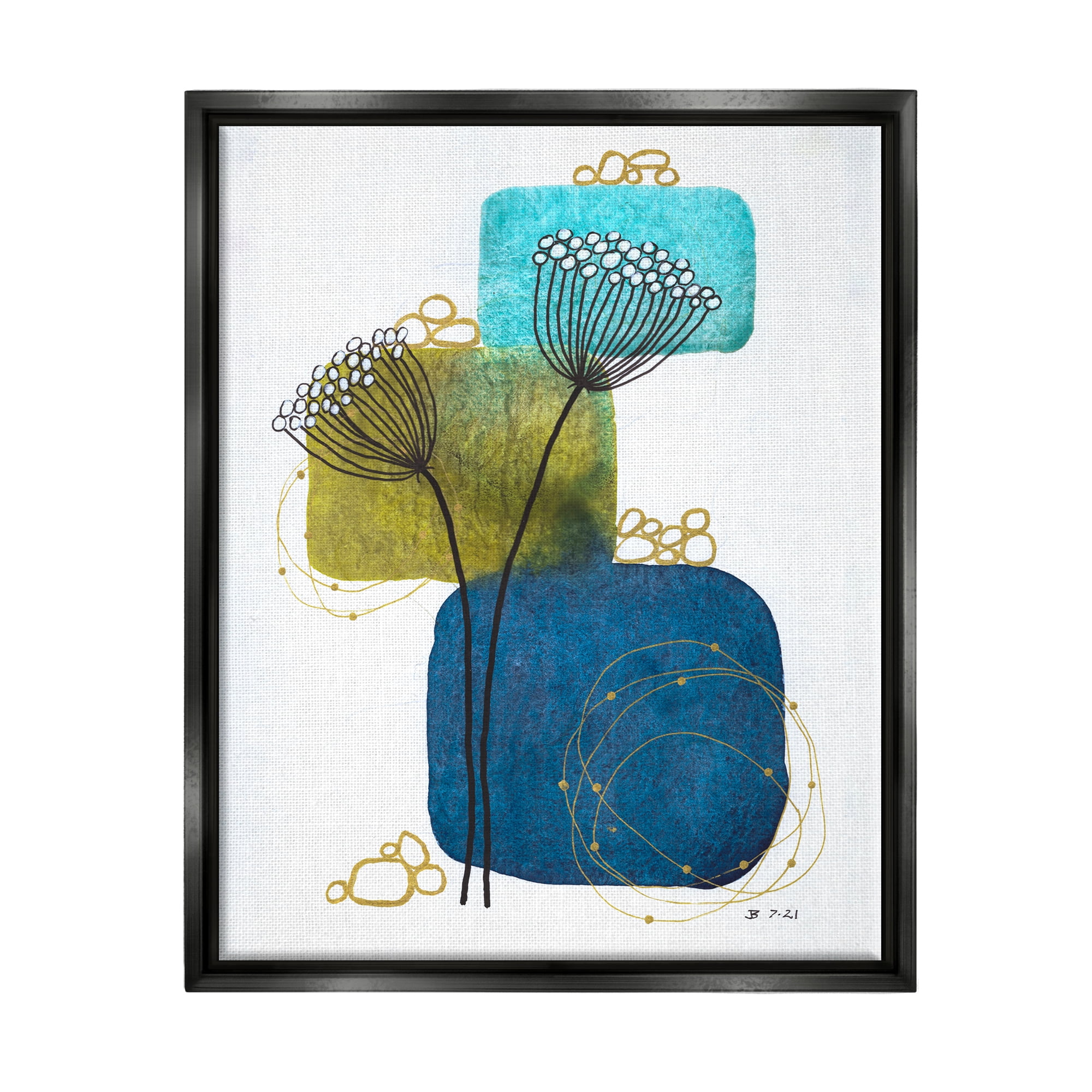 Stupell Industries Dandelion Buds on Blue Botanical & Floral Painting Black Floater Framed Art Print Wall Art, 17 x 21