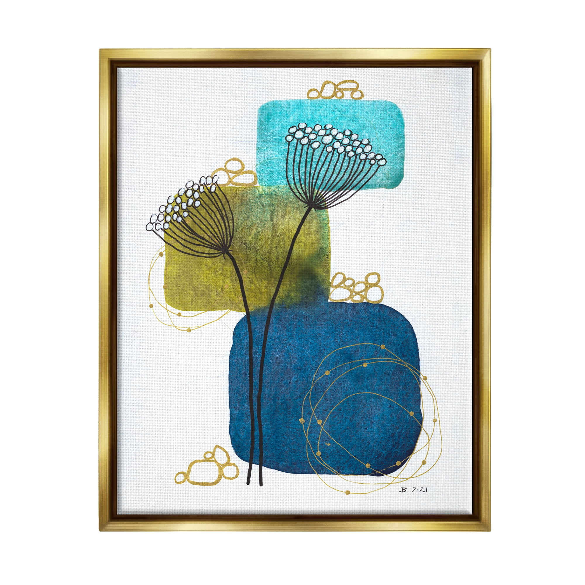 Stupell Industries Dandelion Buds on Blue Botanical & Floral Painting Gold Floater Framed Art Print Wall Art, 17 x 21