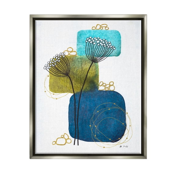 Stupell Industries Dandelion Buds on Blue Botanical & Floral Painting Gray Floater Framed Art Print Wall Art, 25 x 31