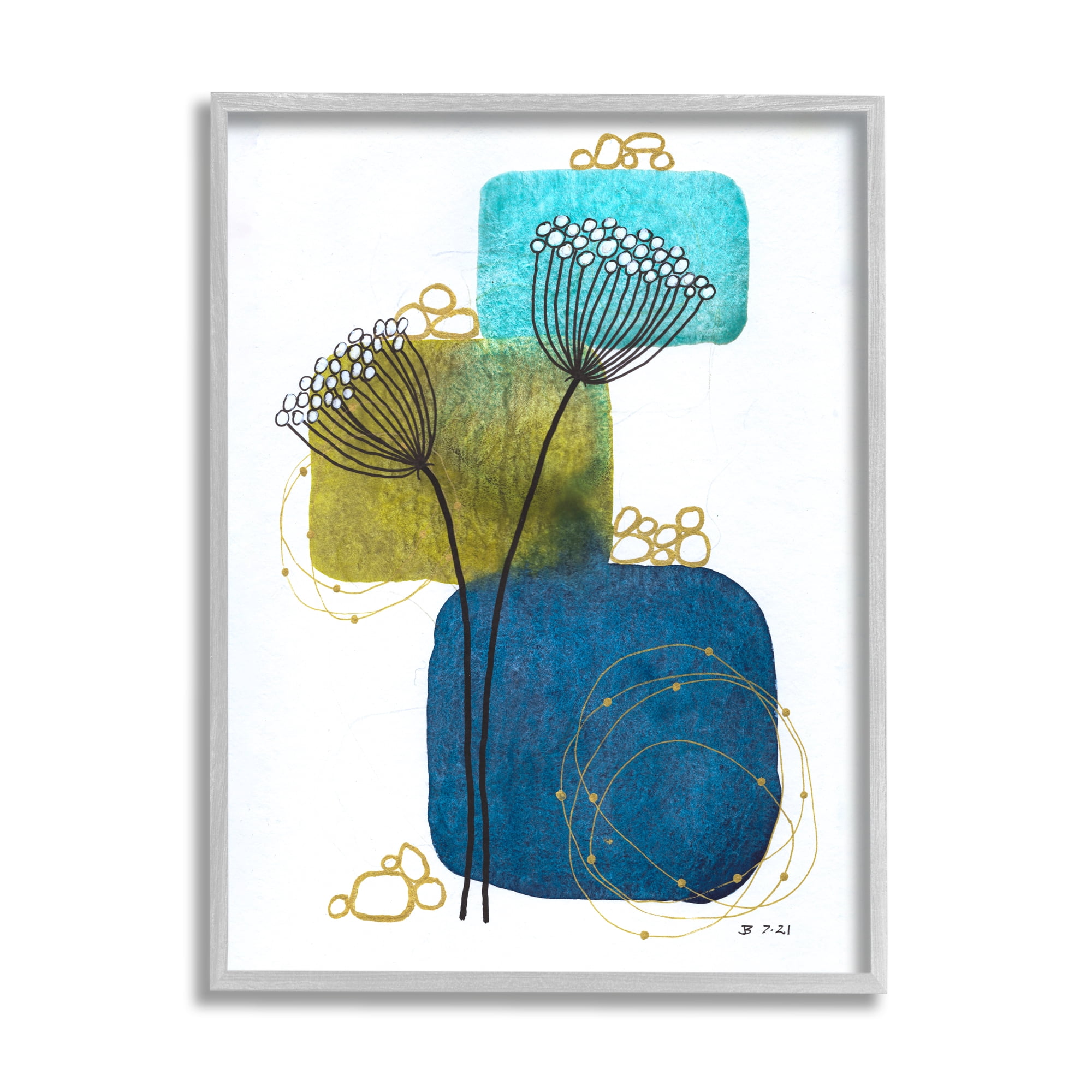 Stupell Industries Dandelion Buds on Blue Botanical & Floral Painting Gray Framed Art Print Wall Art, 16 x 20