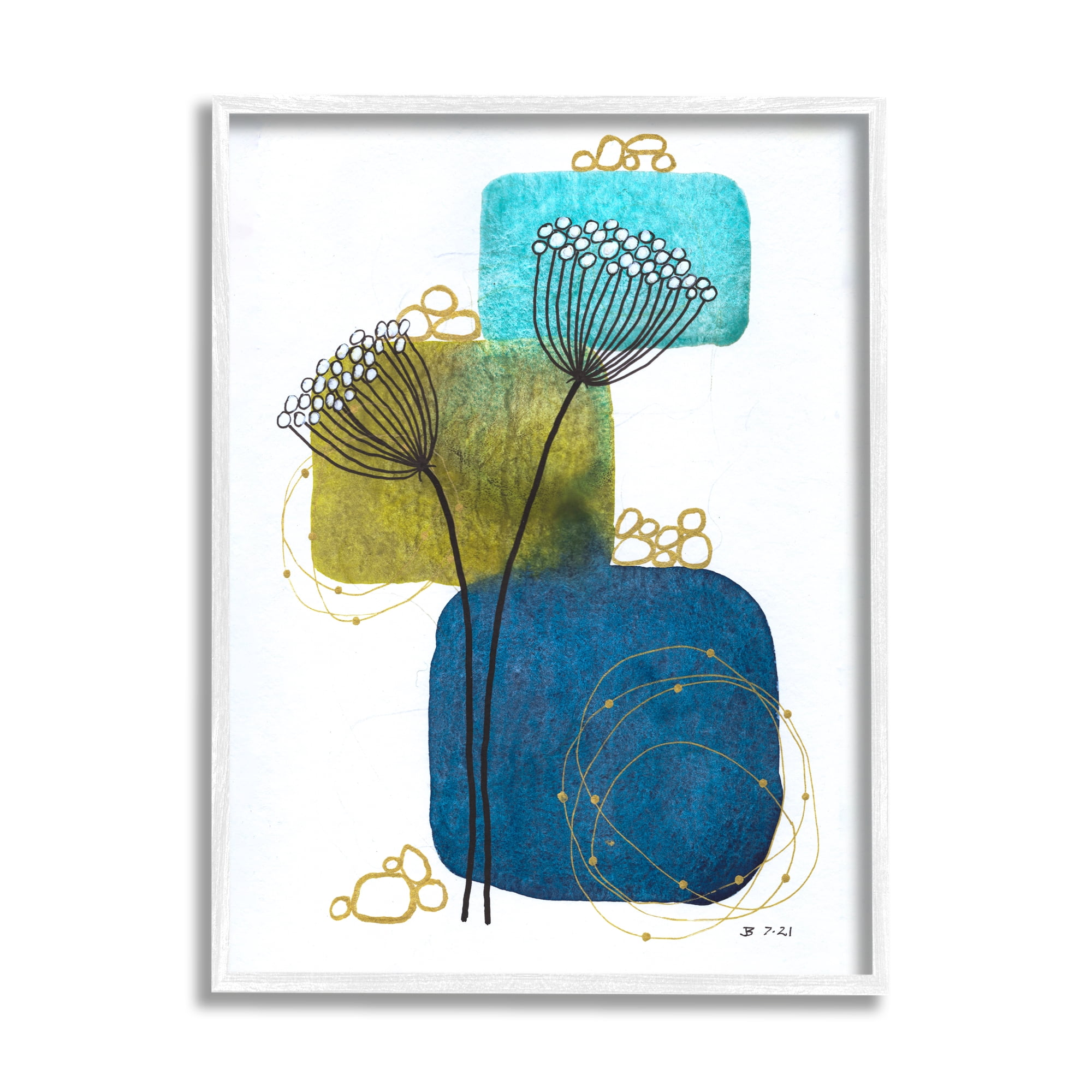 Stupell Industries Dandelion Buds on Blue Botanical & Floral Painting White Framed Art Print Wall Art, 24 x 30