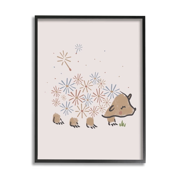 Stupell Industries Dandelion Flower Hedgehog Cute Floral Animal Black Framed by Daphne Polselli