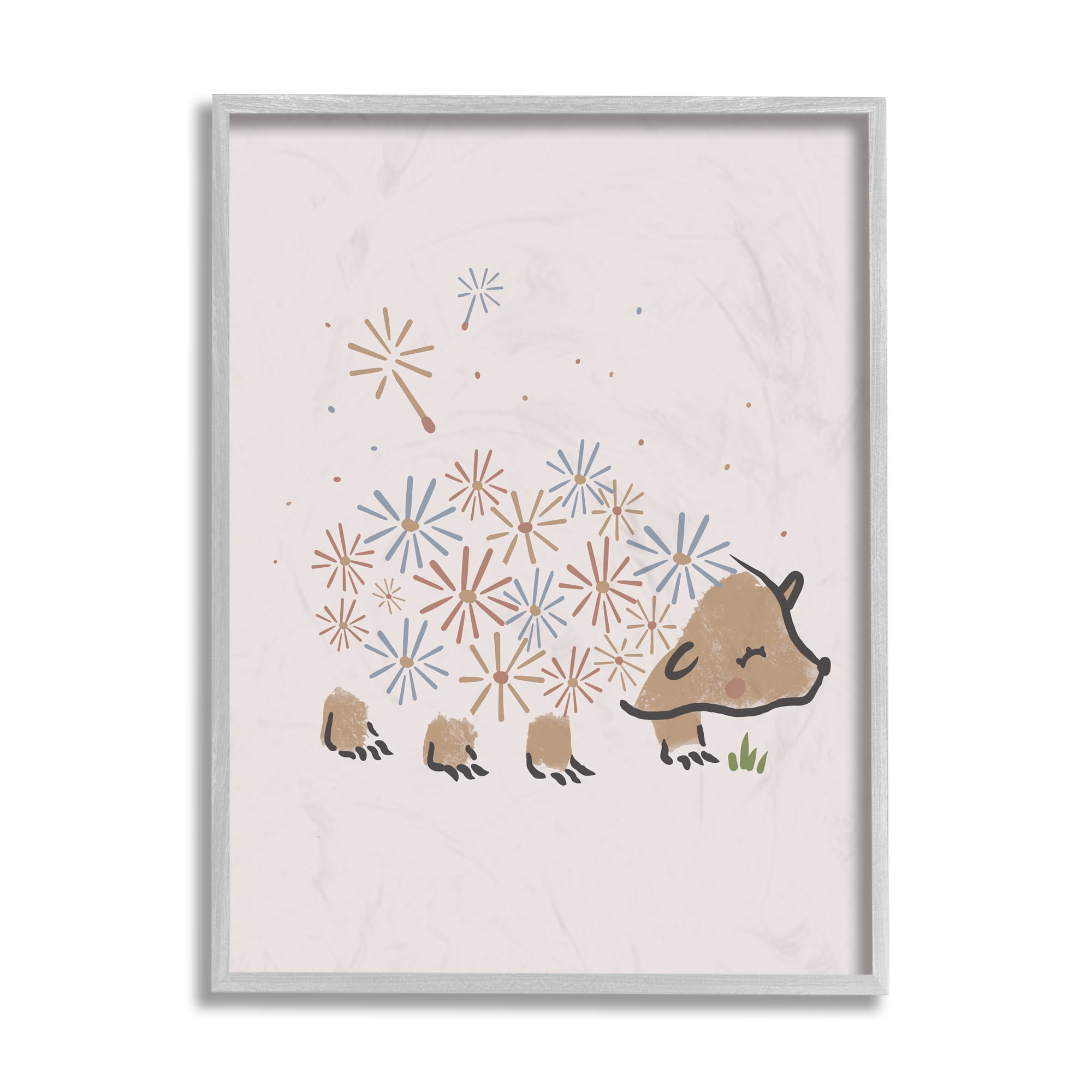 Stupell Industries Dandelion Flower Hedgehog Cute Floral Animal Gray Framed by Daphne Polselli