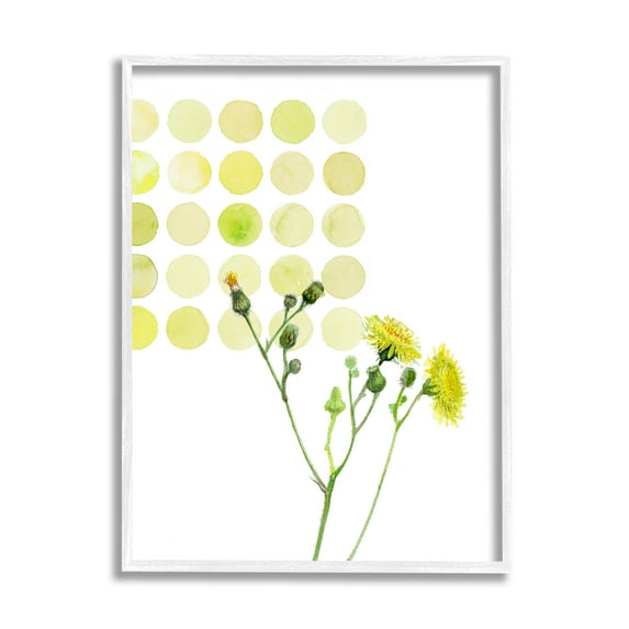 Stupell Industries Dandelion Flowers under Abstract Summer Circles Floral Painting Photography White Framed Art Print Wall Art, 11x14, by Verbrugge Watercolor