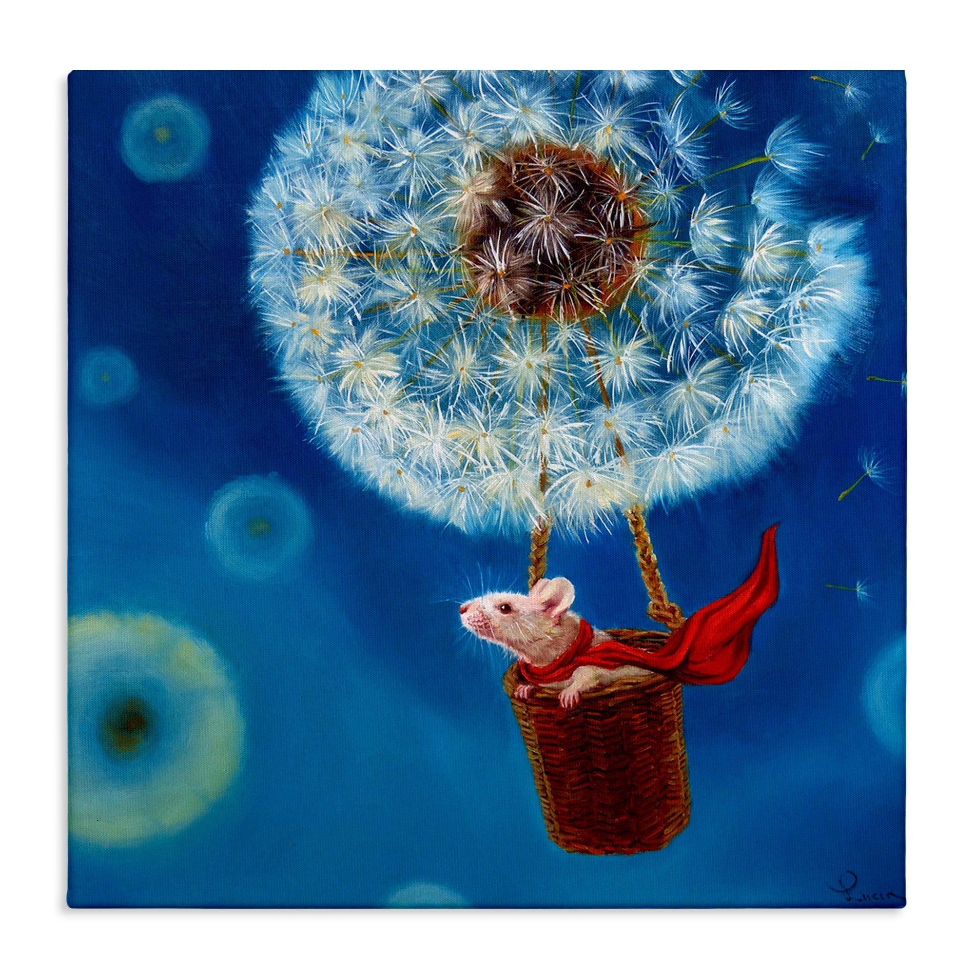 Stupell Industries Dandelion Hot Air Balloon Sky Mouse Red Scarf Canvas Wall Art, 24 x 24, Design by Lucia Heffernan