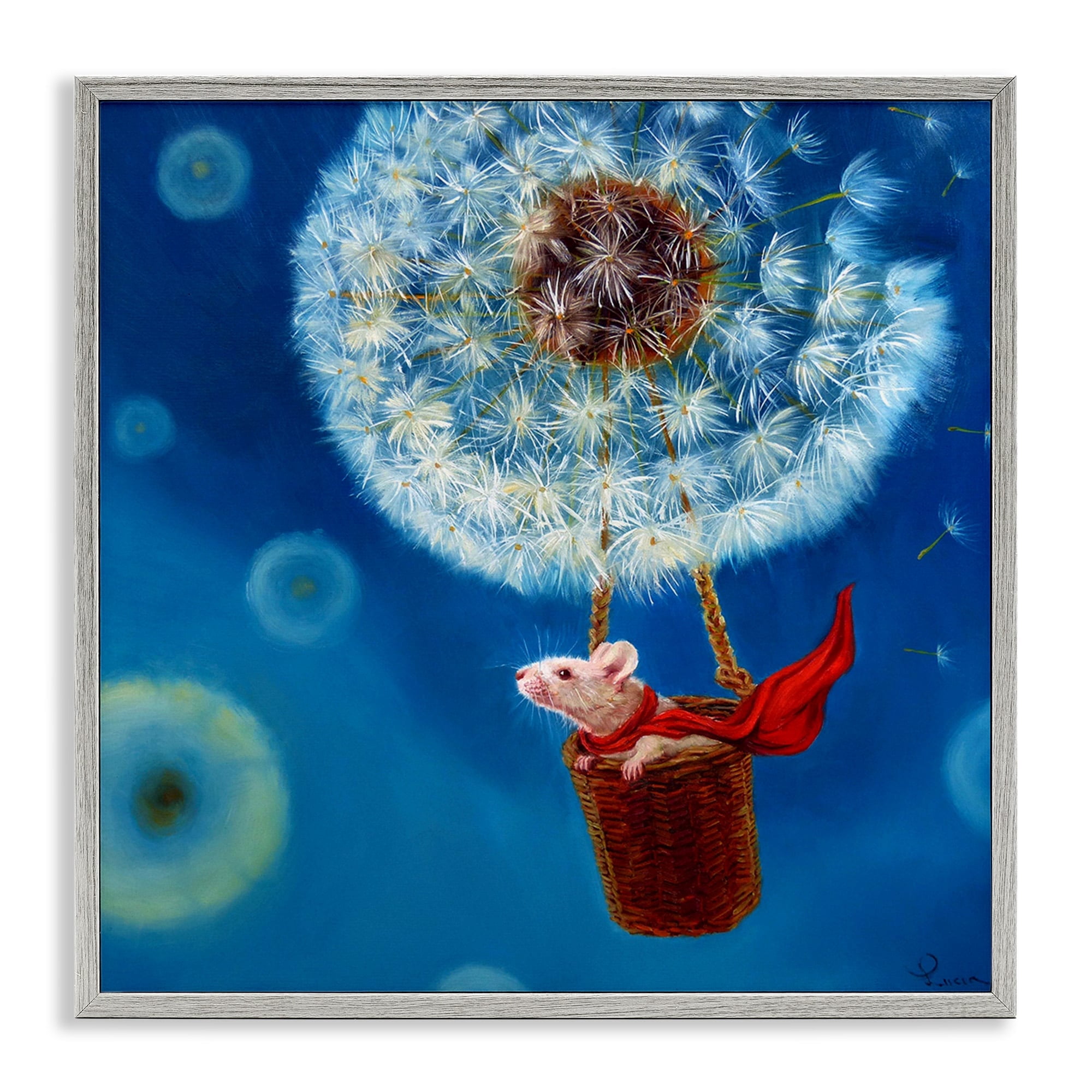 Stupell Industries Dandelion Hot Air Balloon Sky Mouse Red Scarf Framed Wall Art, 12 x 12, Design by Lucia Heffernan