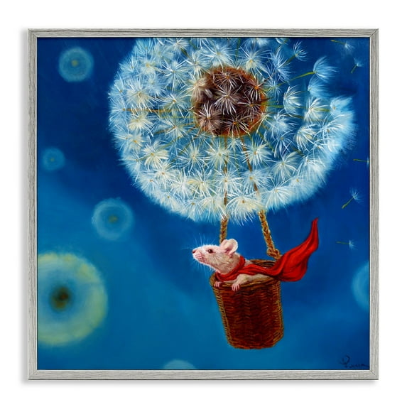 Stupell Industries Dandelion Hot Air Balloon Sky Mouse Red Scarf Framed Wall Art, 24 x 24, Design by Lucia Heffernan