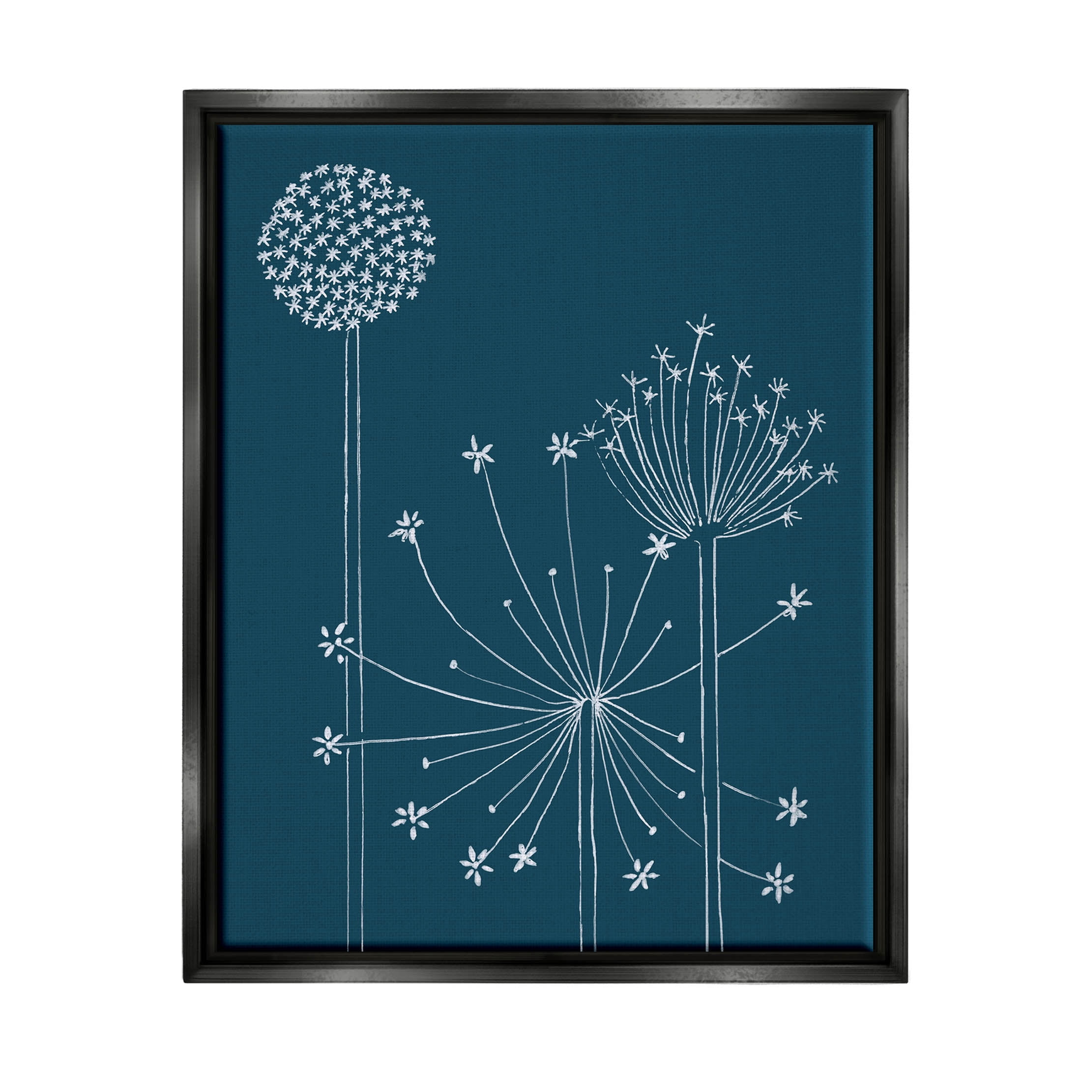 Stupell Industries Dandelion Wildflower Botanical Outlines Graphic Art Jet Black Floating Framed Canvas Print Wall Art, Design by Alicia Longley