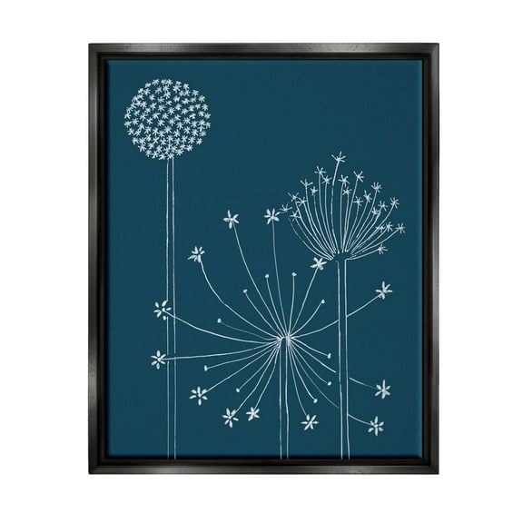 Stupell Industries Dandelion Wildflower Botanical Outlines Graphic Art Jet Black Floating Framed Canvas Print Wall Art, Design by Alicia Longley