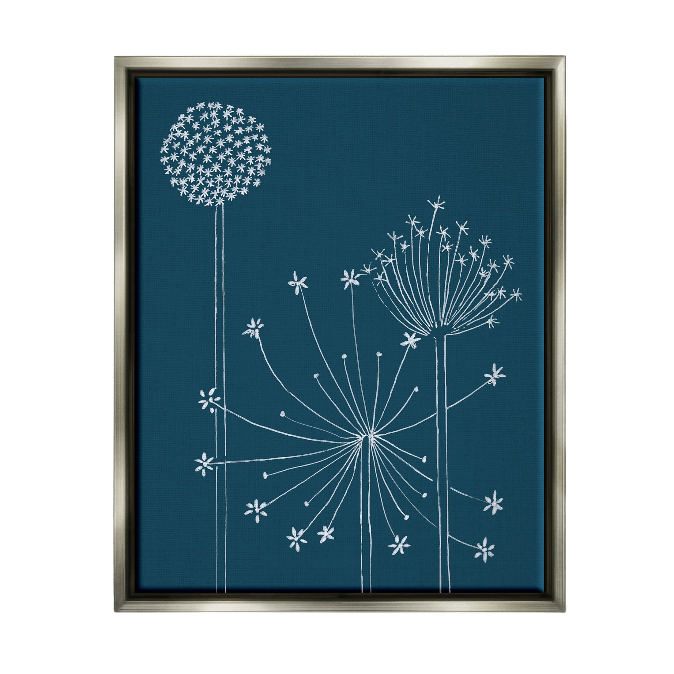 Stupell Industries Dandelion Wildflower Botanical Outlines Graphic Art Luster Gray Floating Framed Canvas Print Wall Art, Design by Alicia Longley