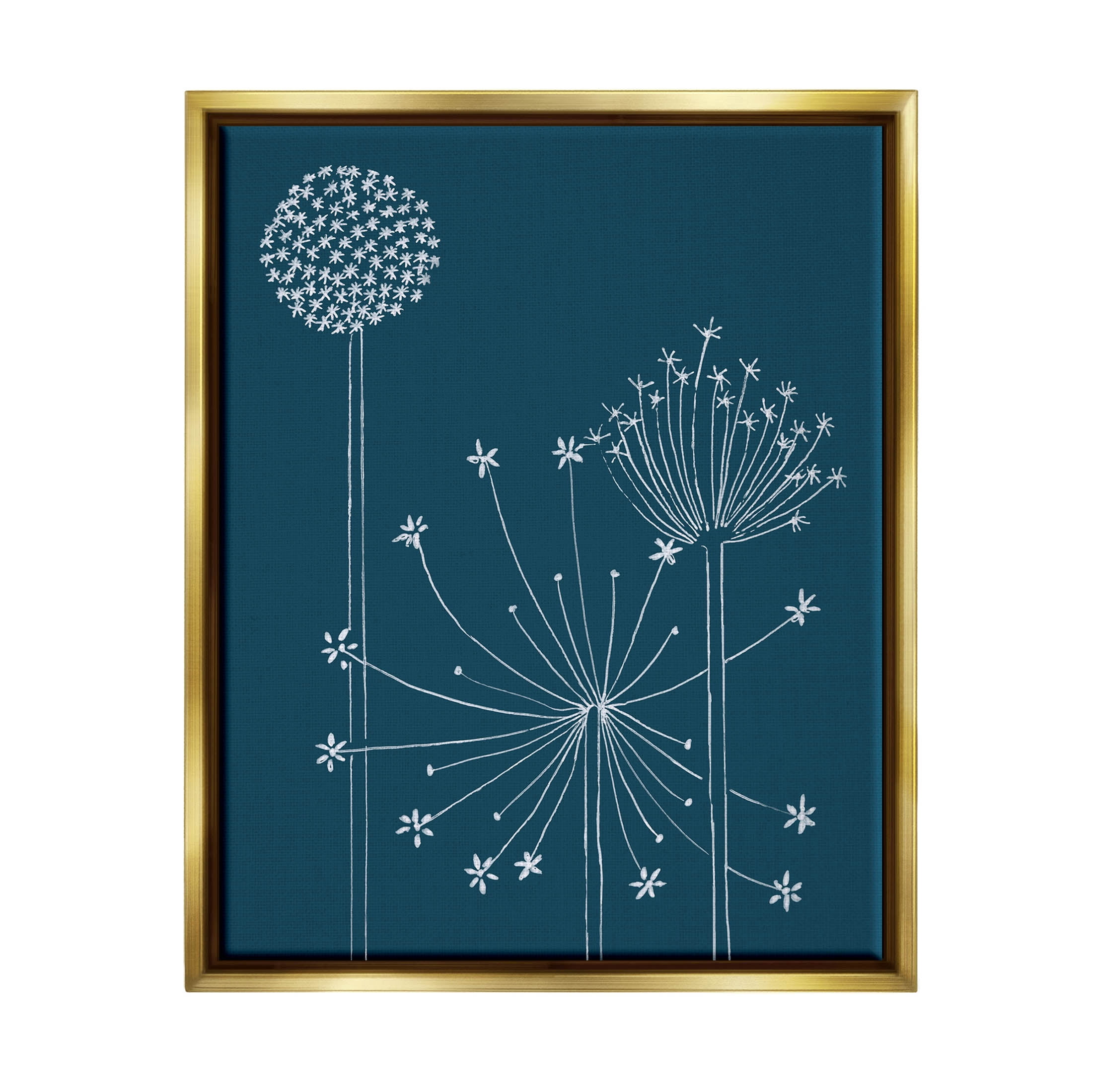 Stupell Industries Dandelion Wildflower Botanical Outlines Graphic Art Metallic Gold Floating Framed Canvas Print Wall Art, Design by Alicia Longley