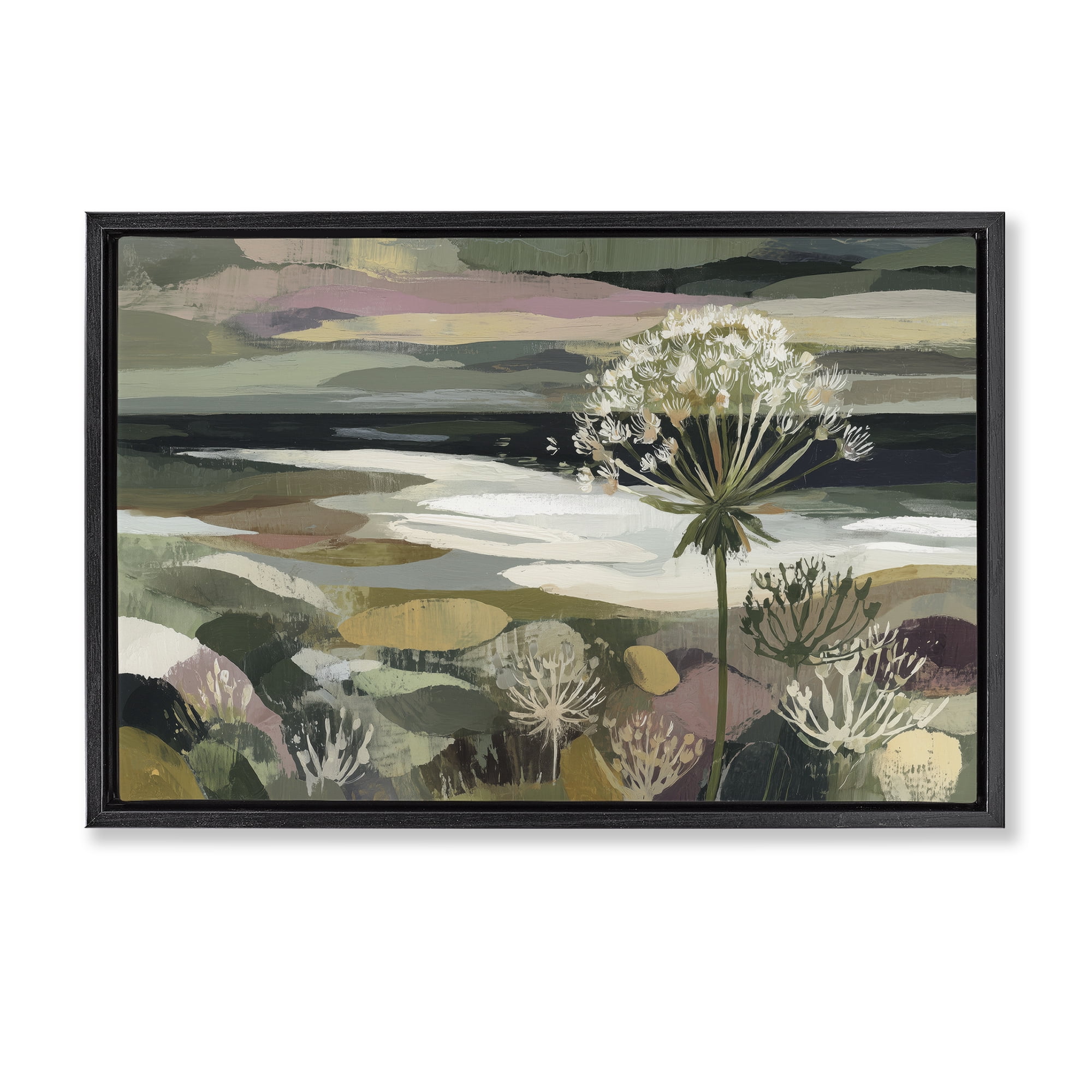 Stupell Industries Dandelion in Misty Meadow Black Framed Floater Canvas Wall Art, design by Chromatic Storm Studio